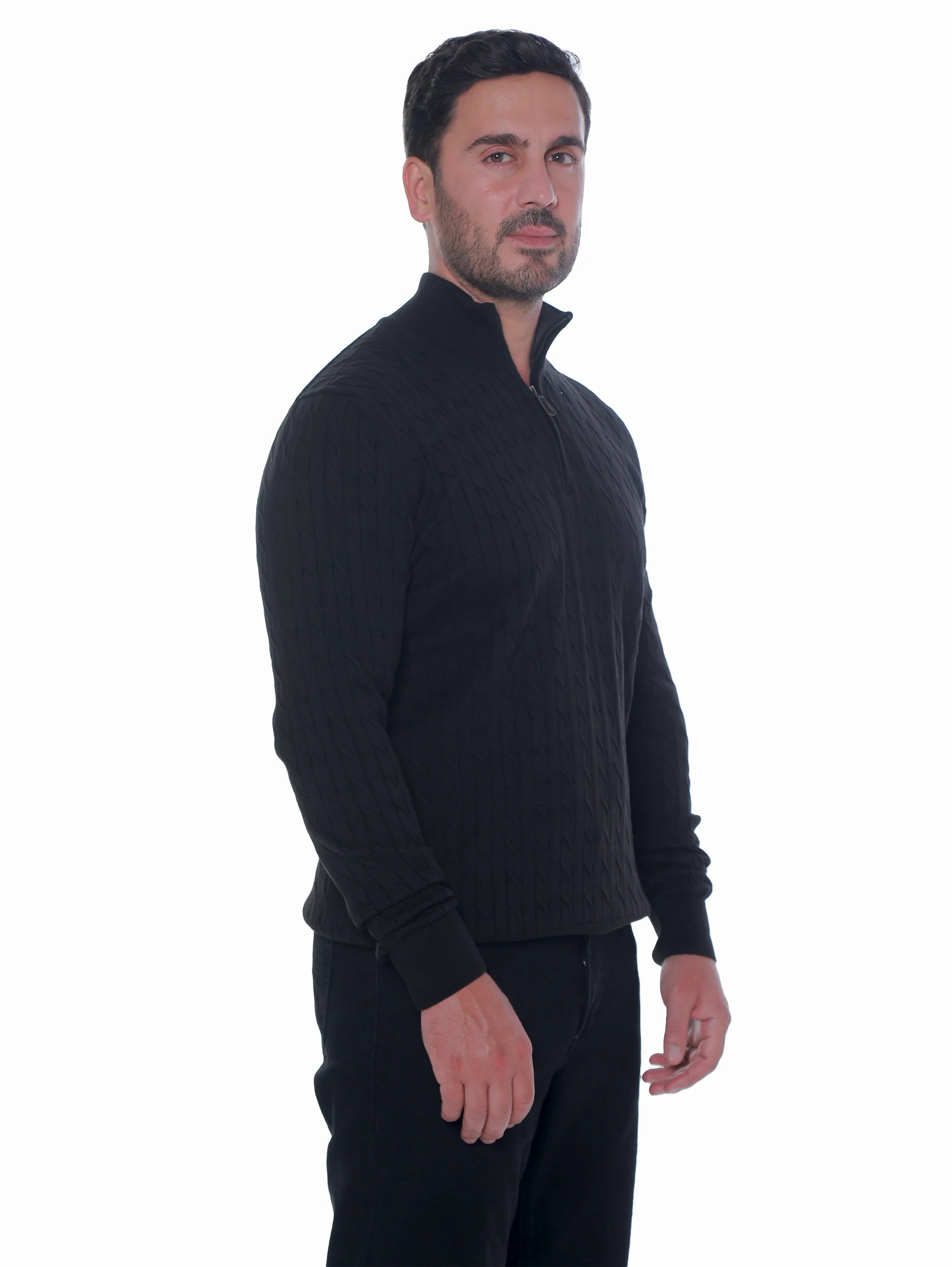 Long Sleeve Black Pullover With Stand Up Mock Neck