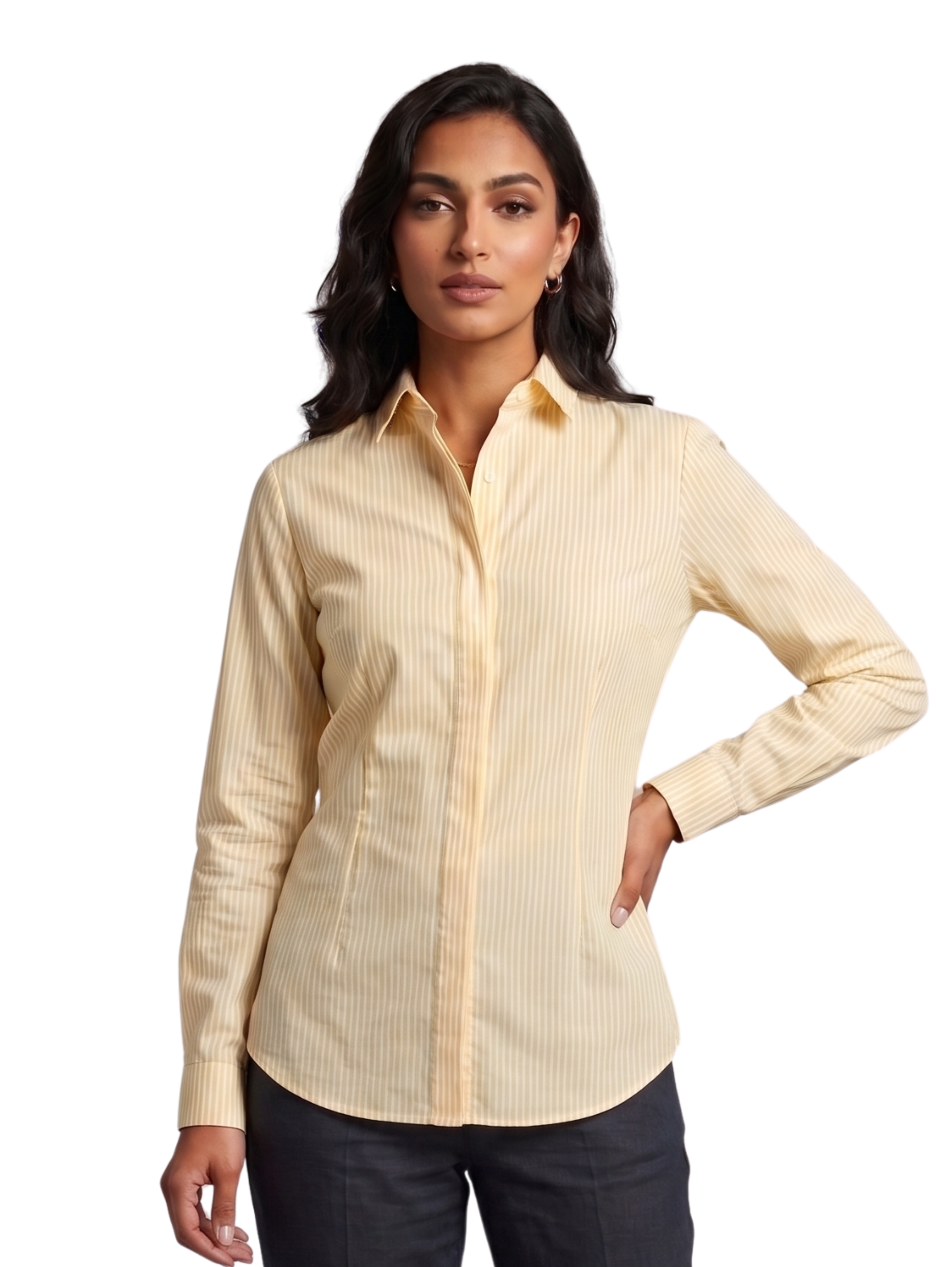 Yellow Long-Sleeved Shirt With White Striped Design