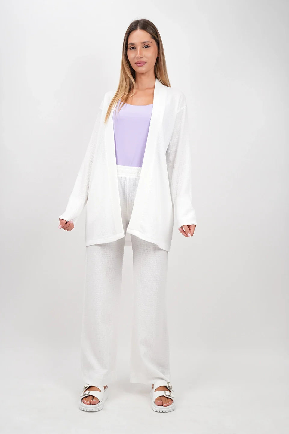 Long Sleeved White Linen Set