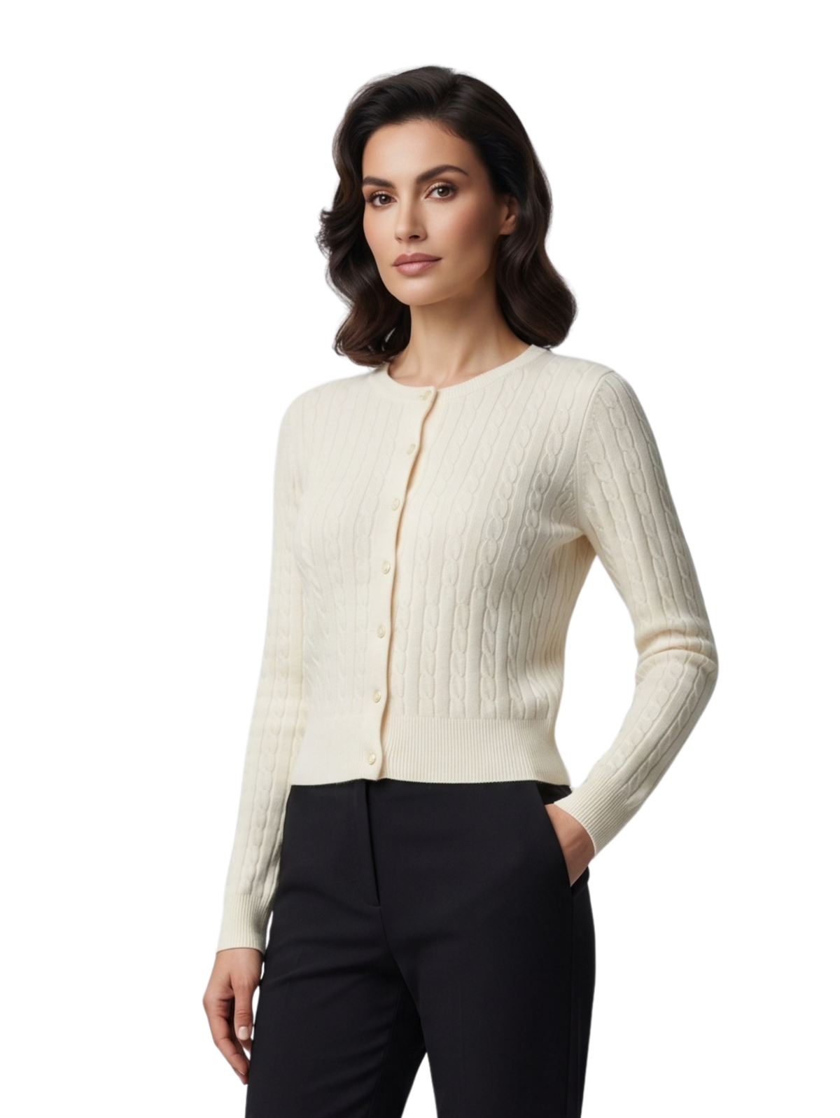 Beige Crew Neckline Pullover With Button To Close