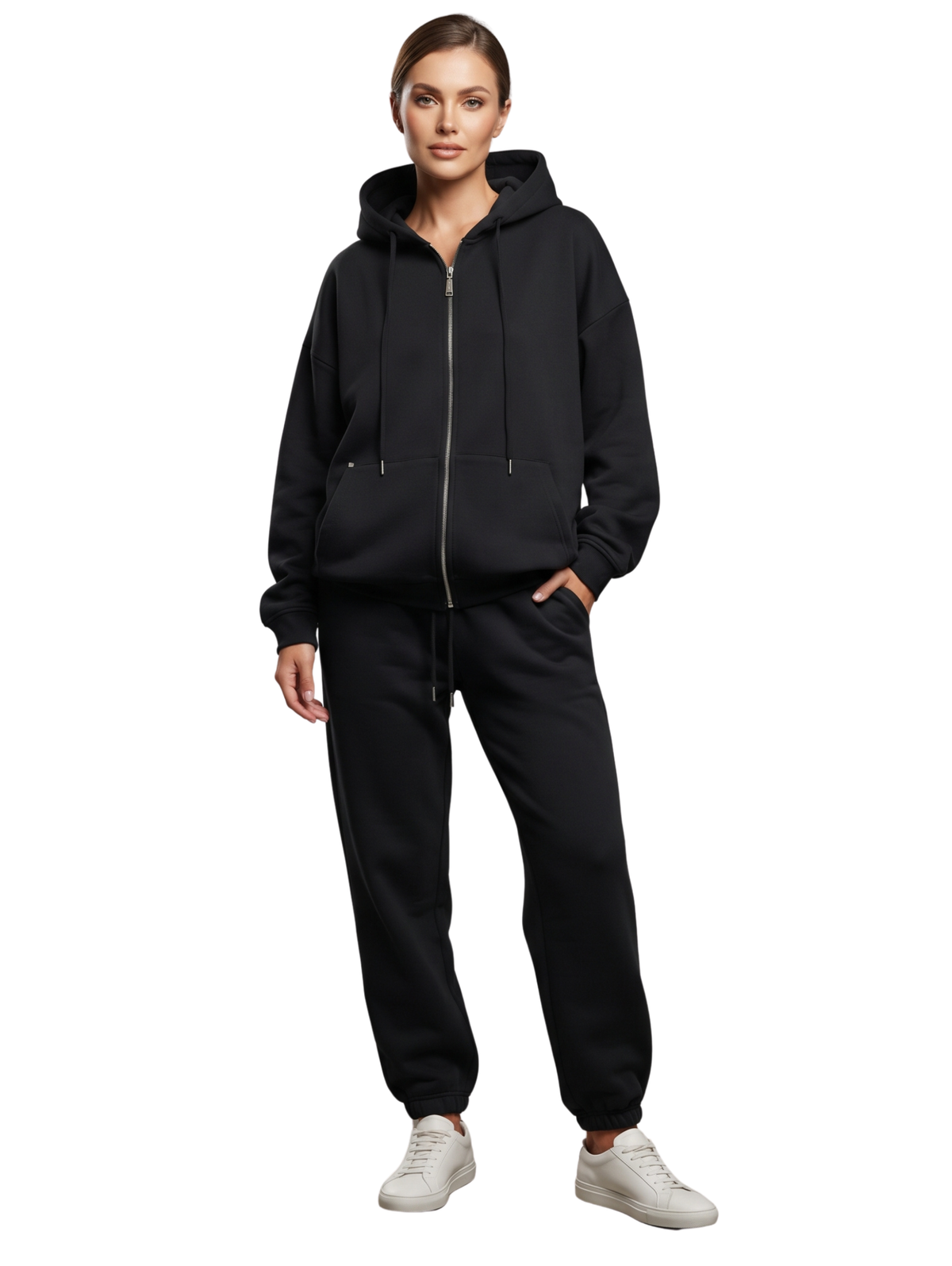 Black Zip-Up Hoodie And Sweatpants Set