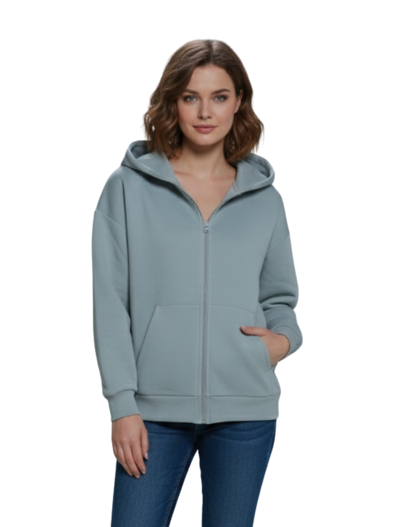 Long Sleeve Fleeced Grey Jacket With Zipper To Close