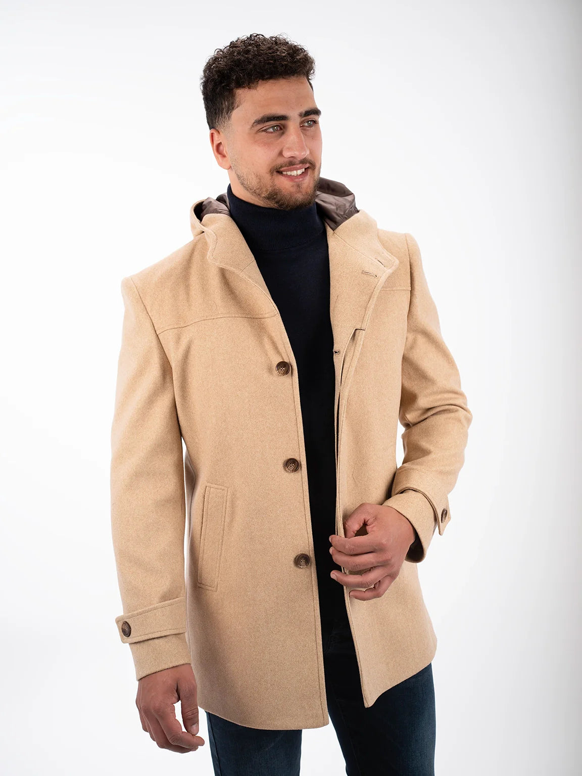 Beige Hooded Coat