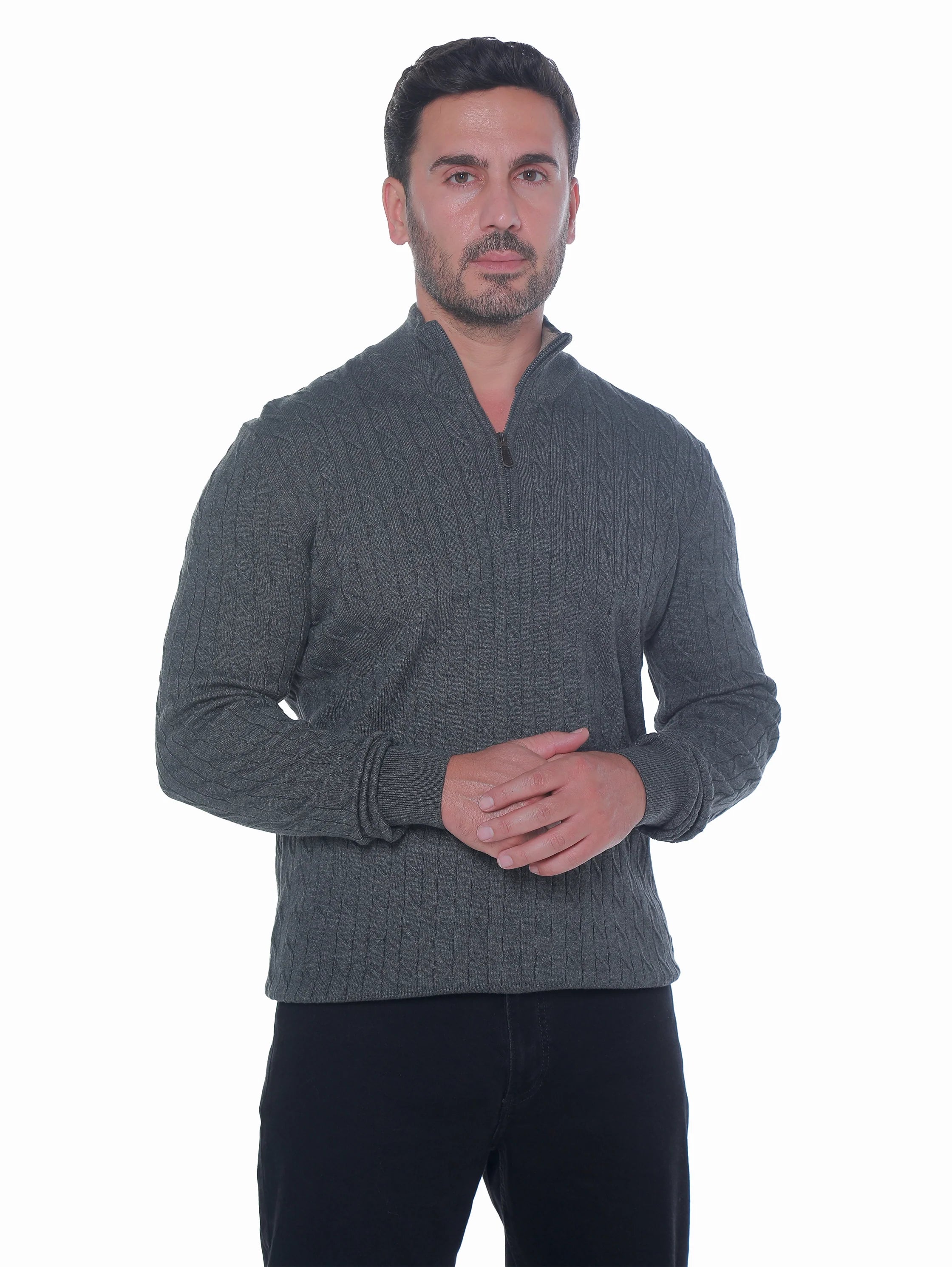 Long Sleeve Grey Pullover With Stand Up Mock Neck