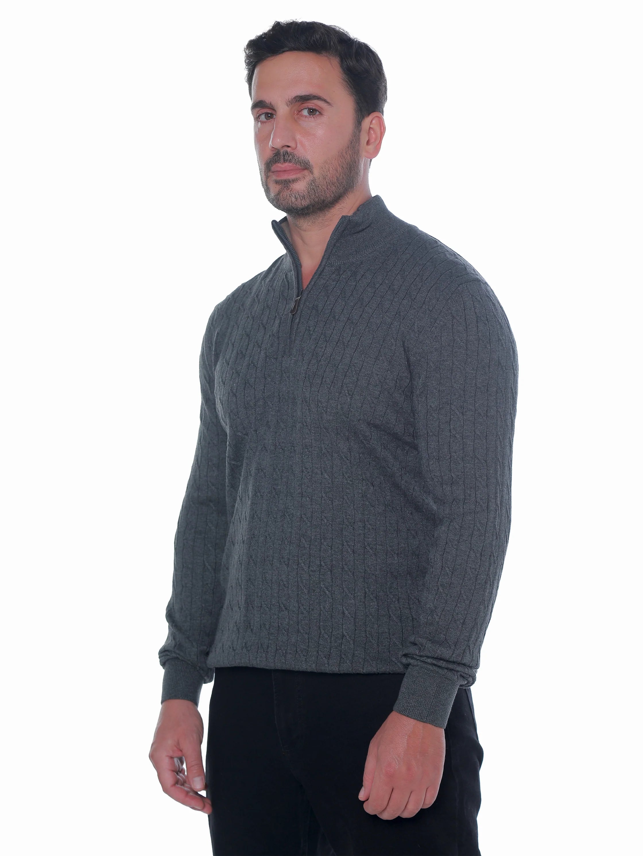 Long Sleeve Grey Pullover With Stand Up Mock Neck