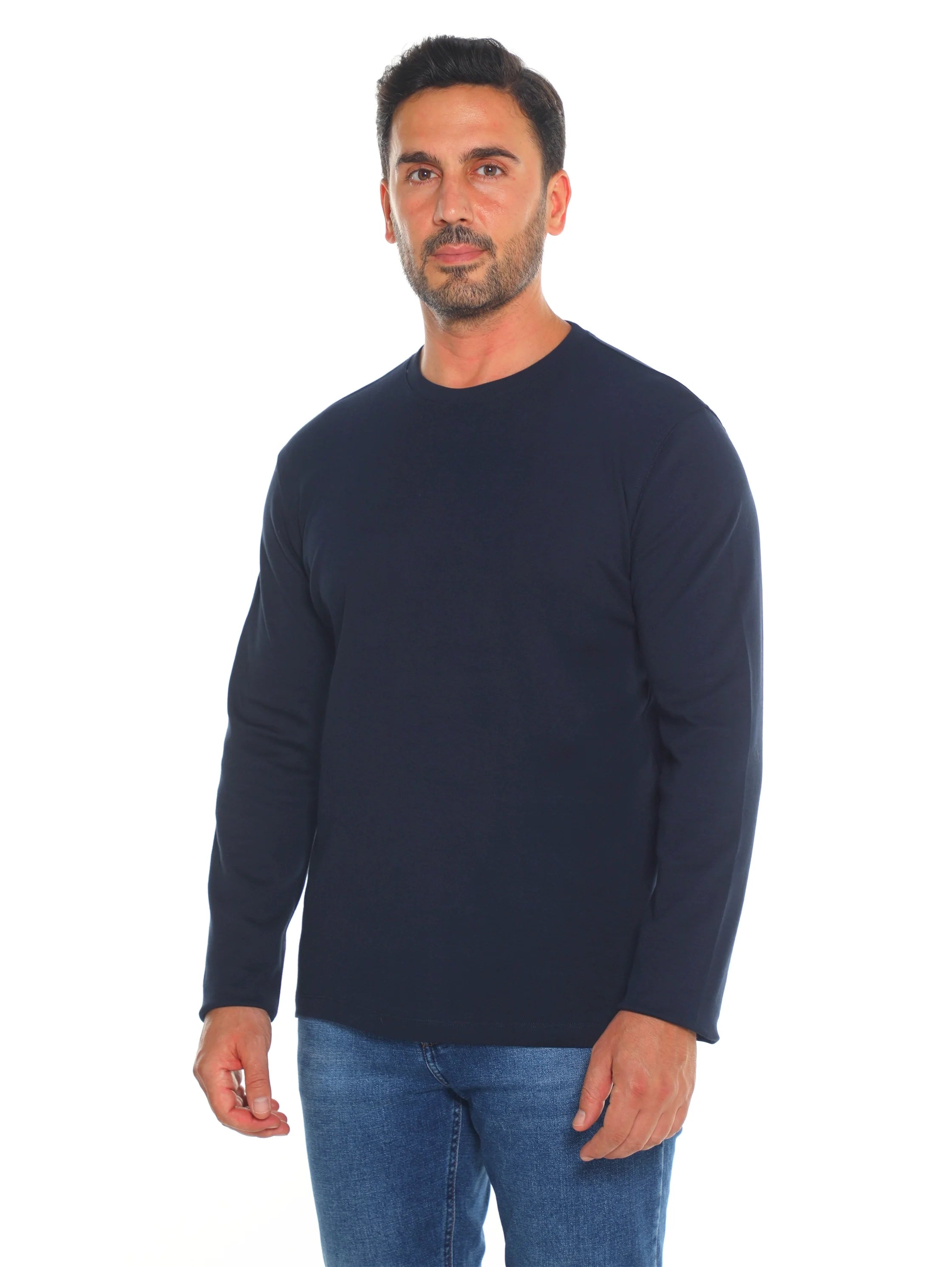 Frappoli Navy Long Sleeve Basic Round Neck T-shirt