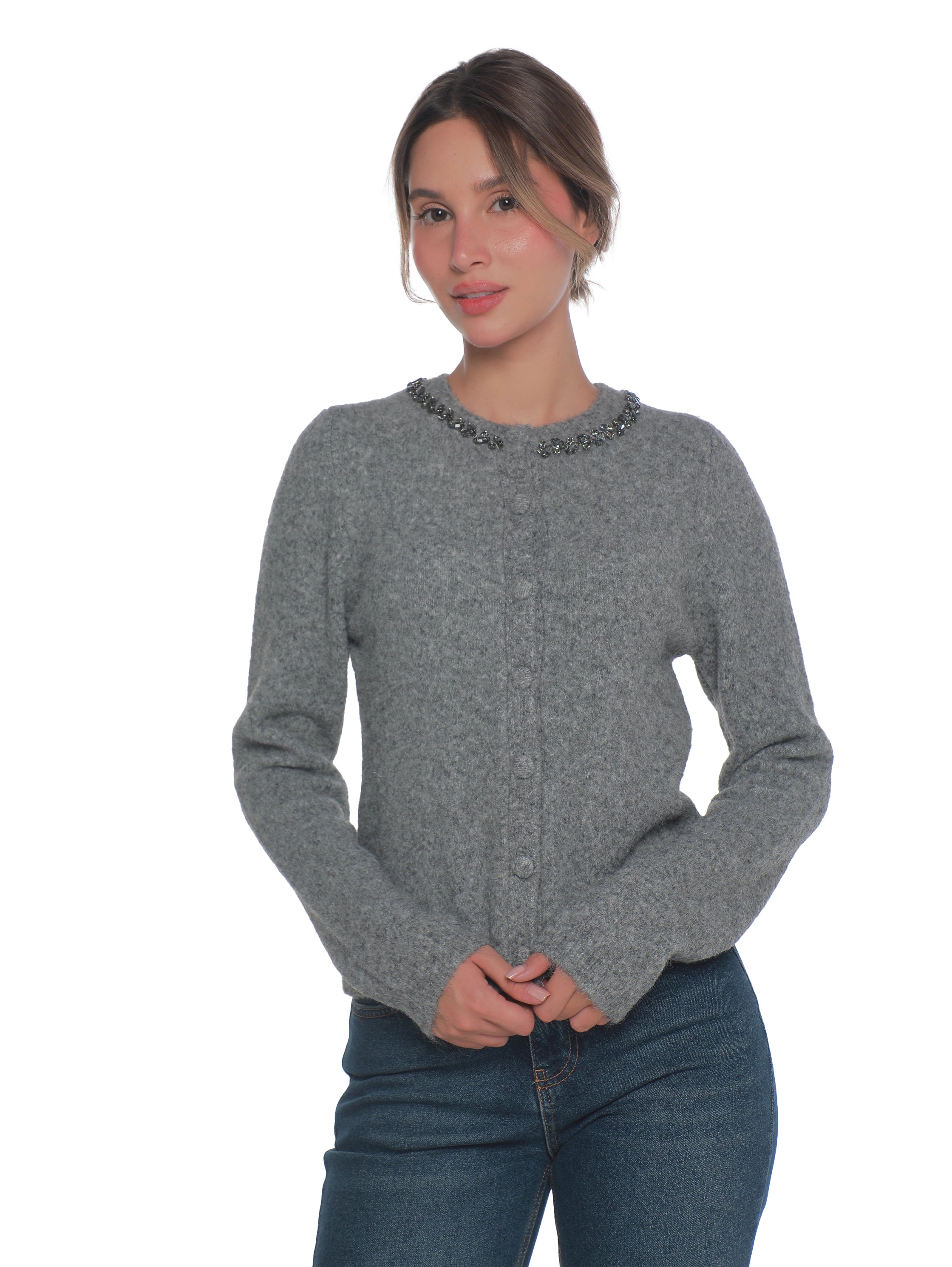 Grey Pullover With Collar Design