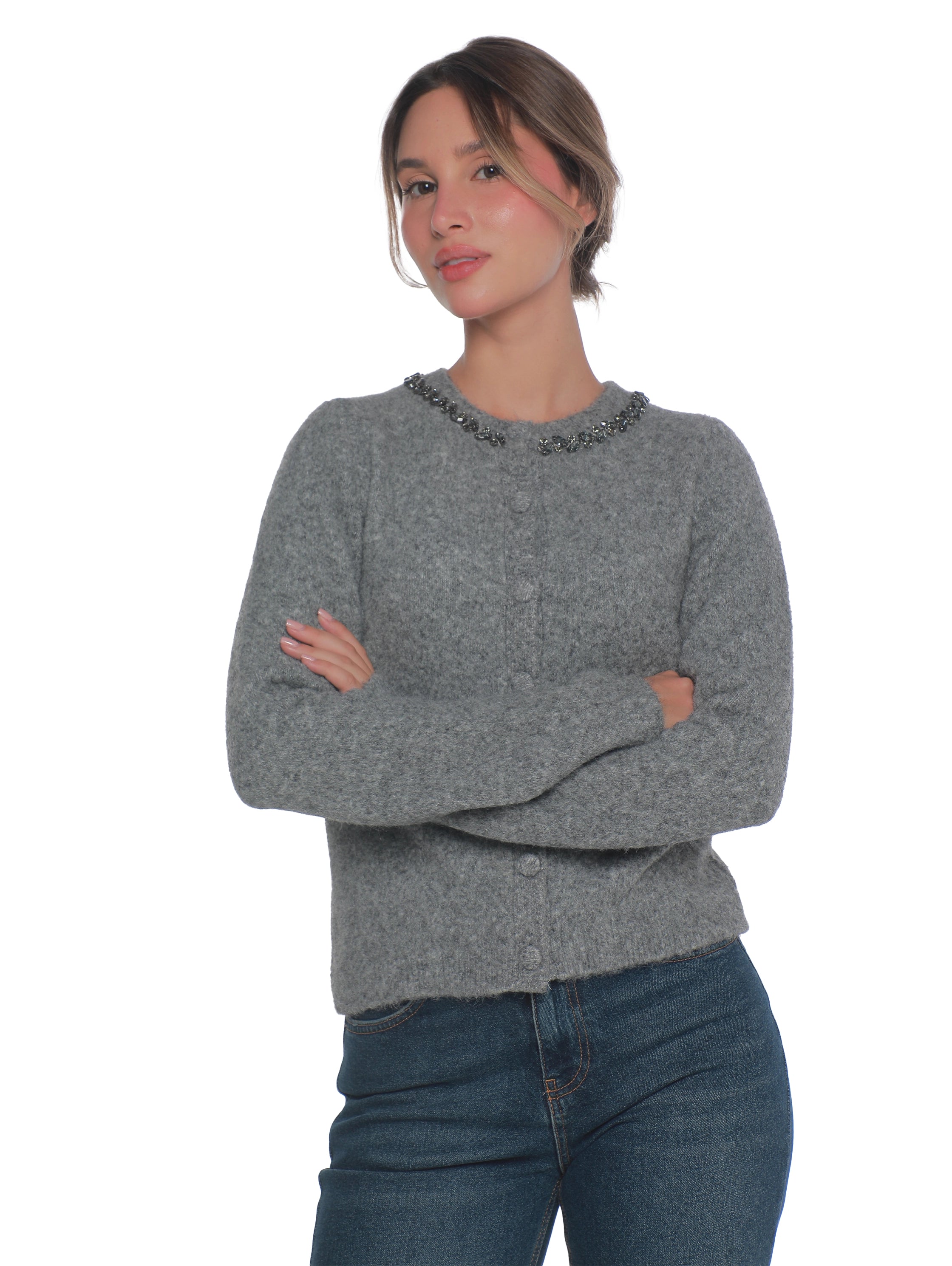 Grey Pullover With Collar Design