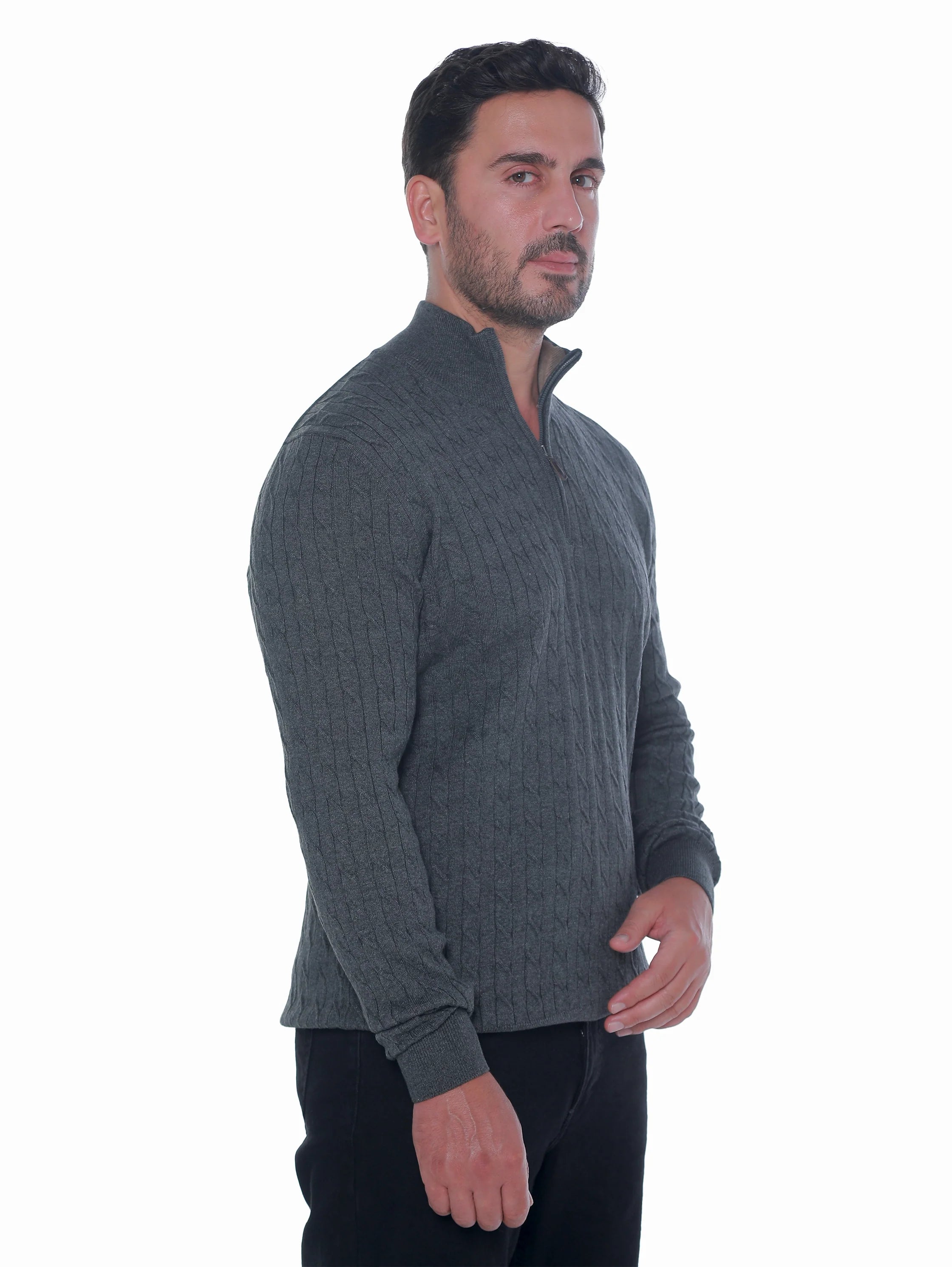 Long Sleeve Grey Pullover With Stand Up Mock Neck
