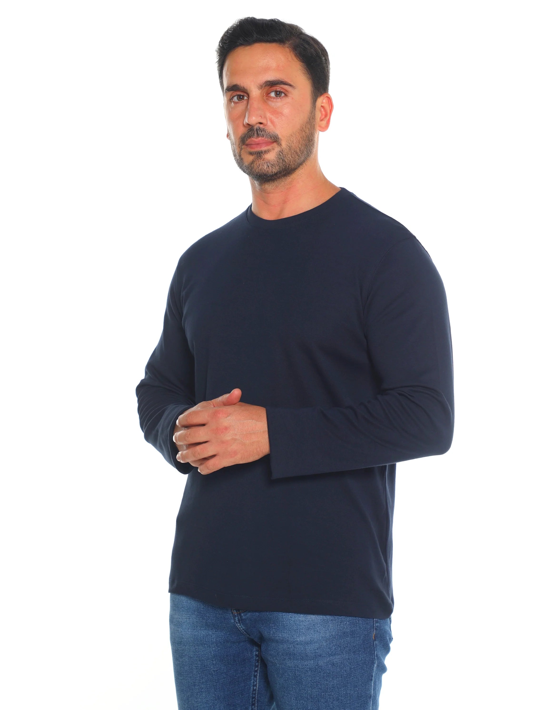 Frappoli Navy Long Sleeve Basic Round Neck T-shirt