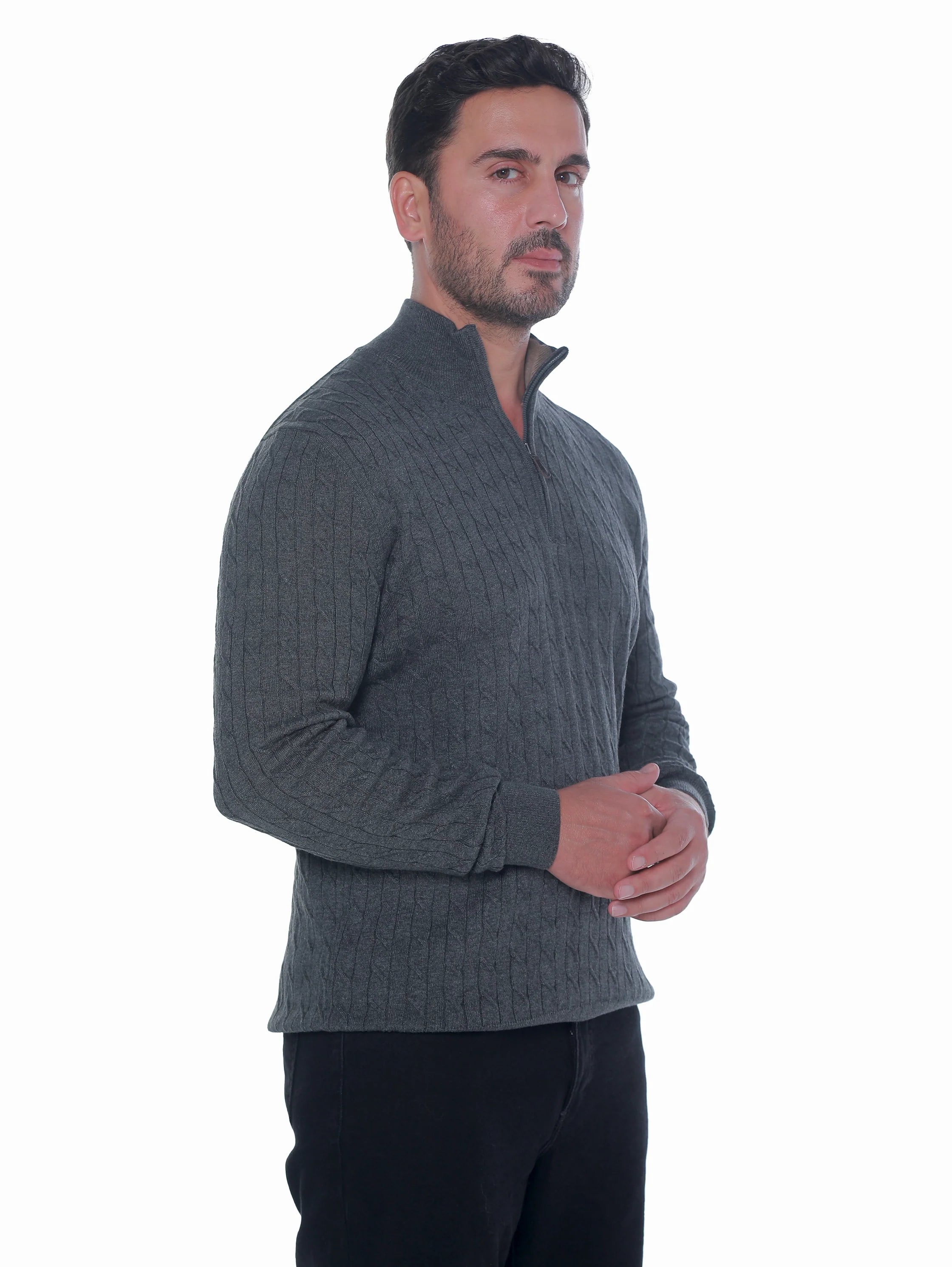 Long Sleeve Grey Pullover With Stand Up Mock Neck