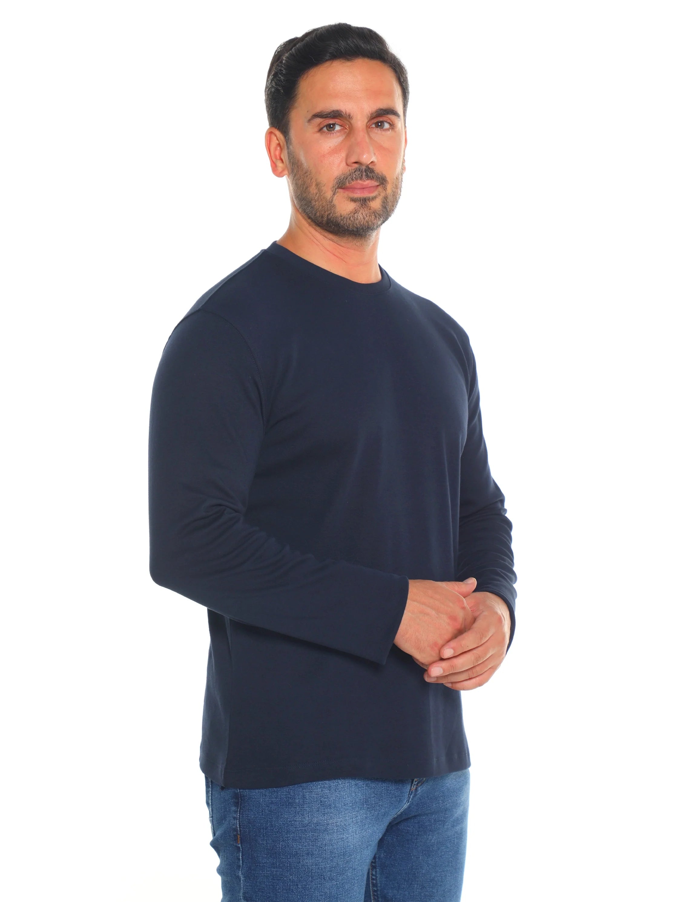 Frappoli Navy Long Sleeve Basic Round Neck T-shirt