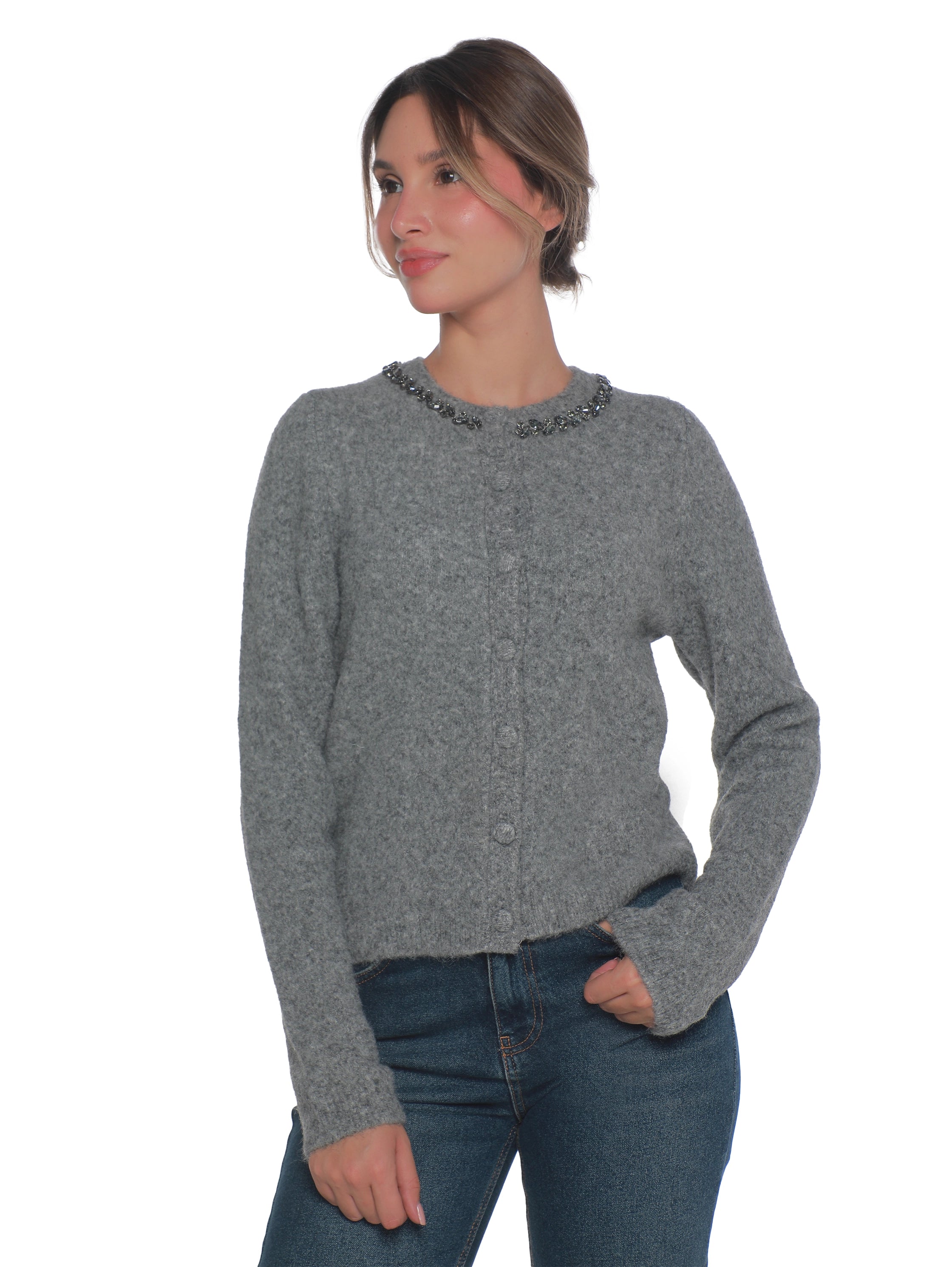 Grey Pullover With Collar Design
