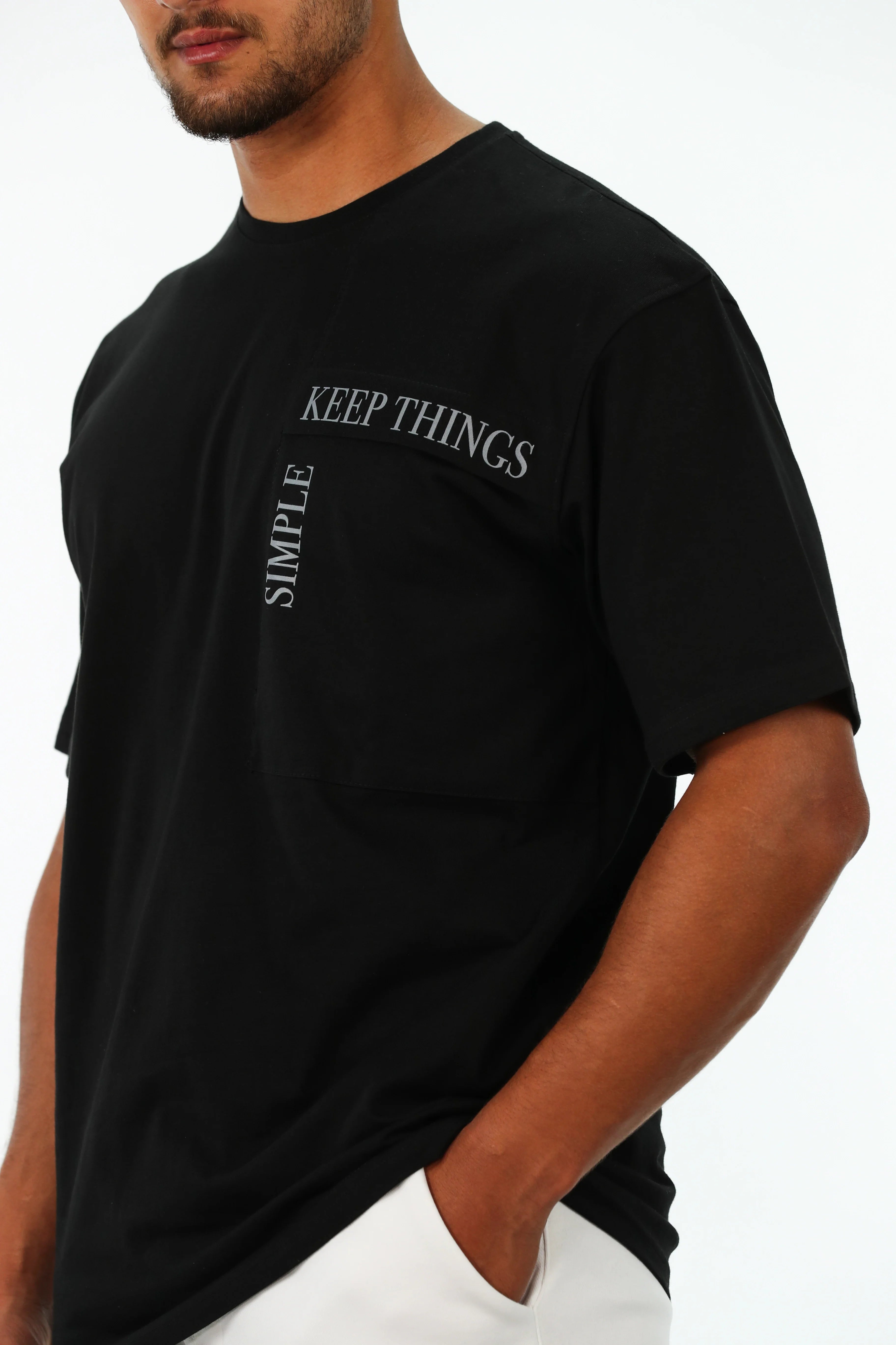Oversized Black T-Shirt With Pocket Design