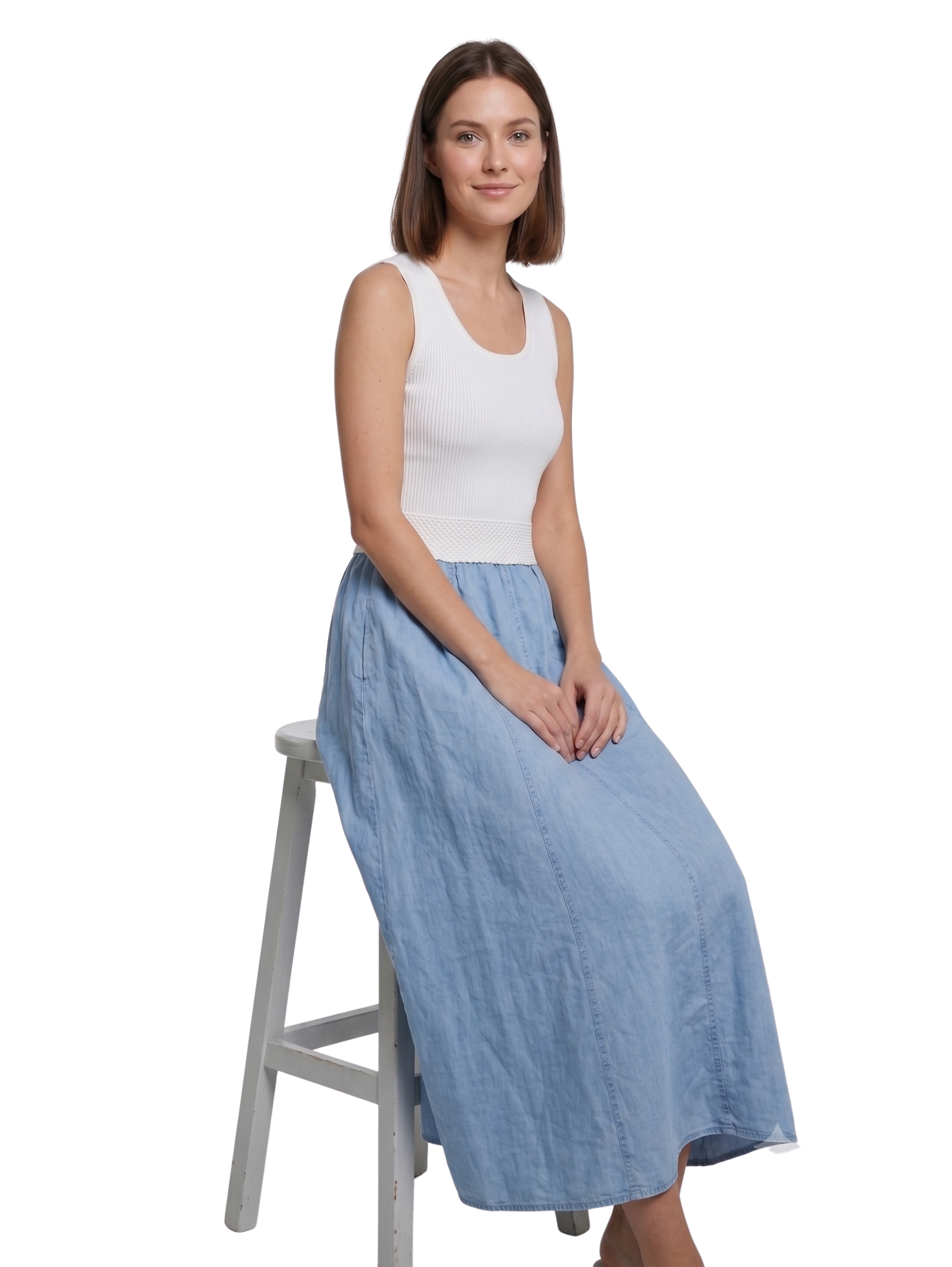 Blue Sleeveless Scoop Neck Two Tone Midi Dress