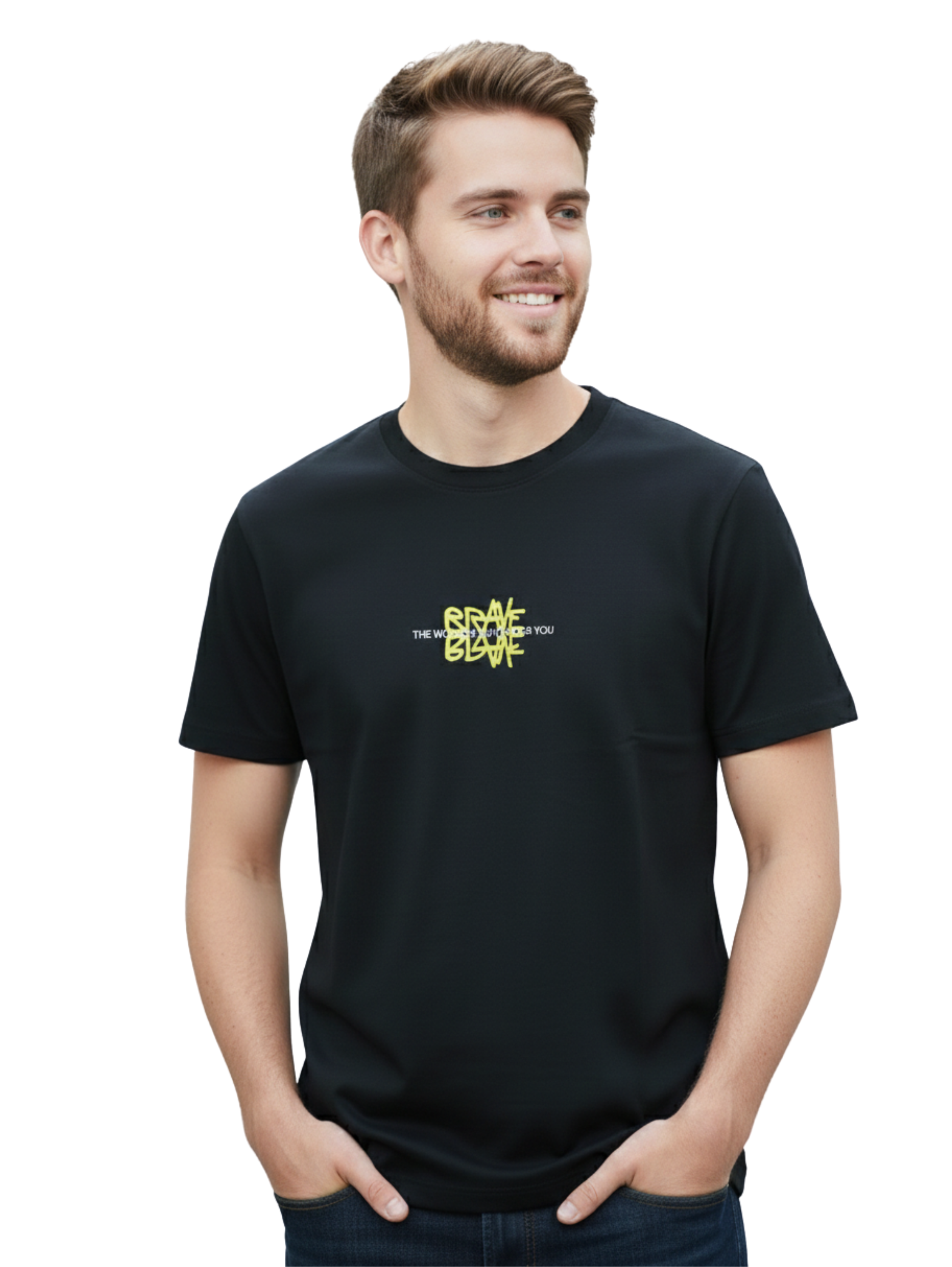 Round Neck Black T-shirt With Small Front Design