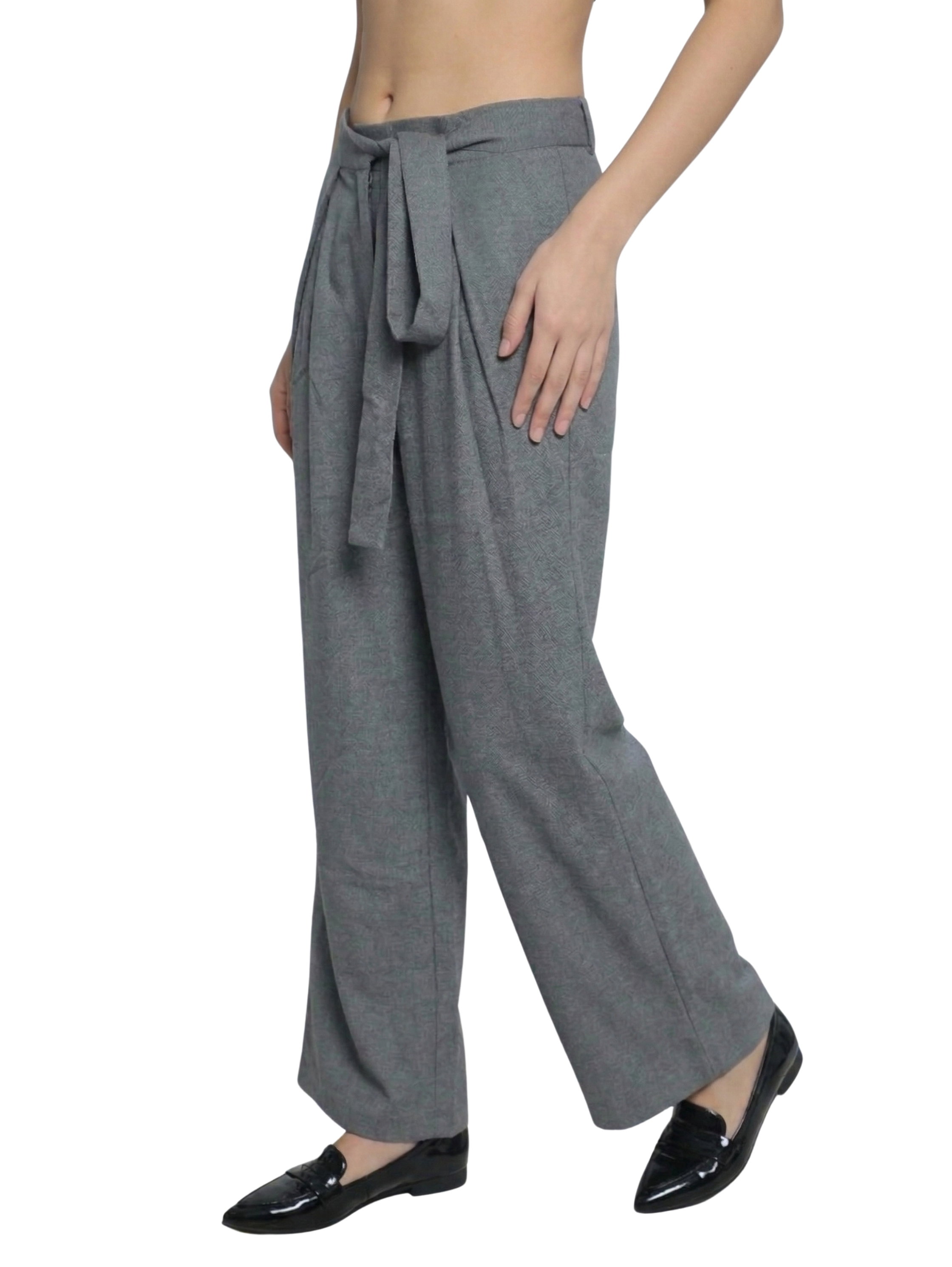 Grey Pant With Wide Tie Waist