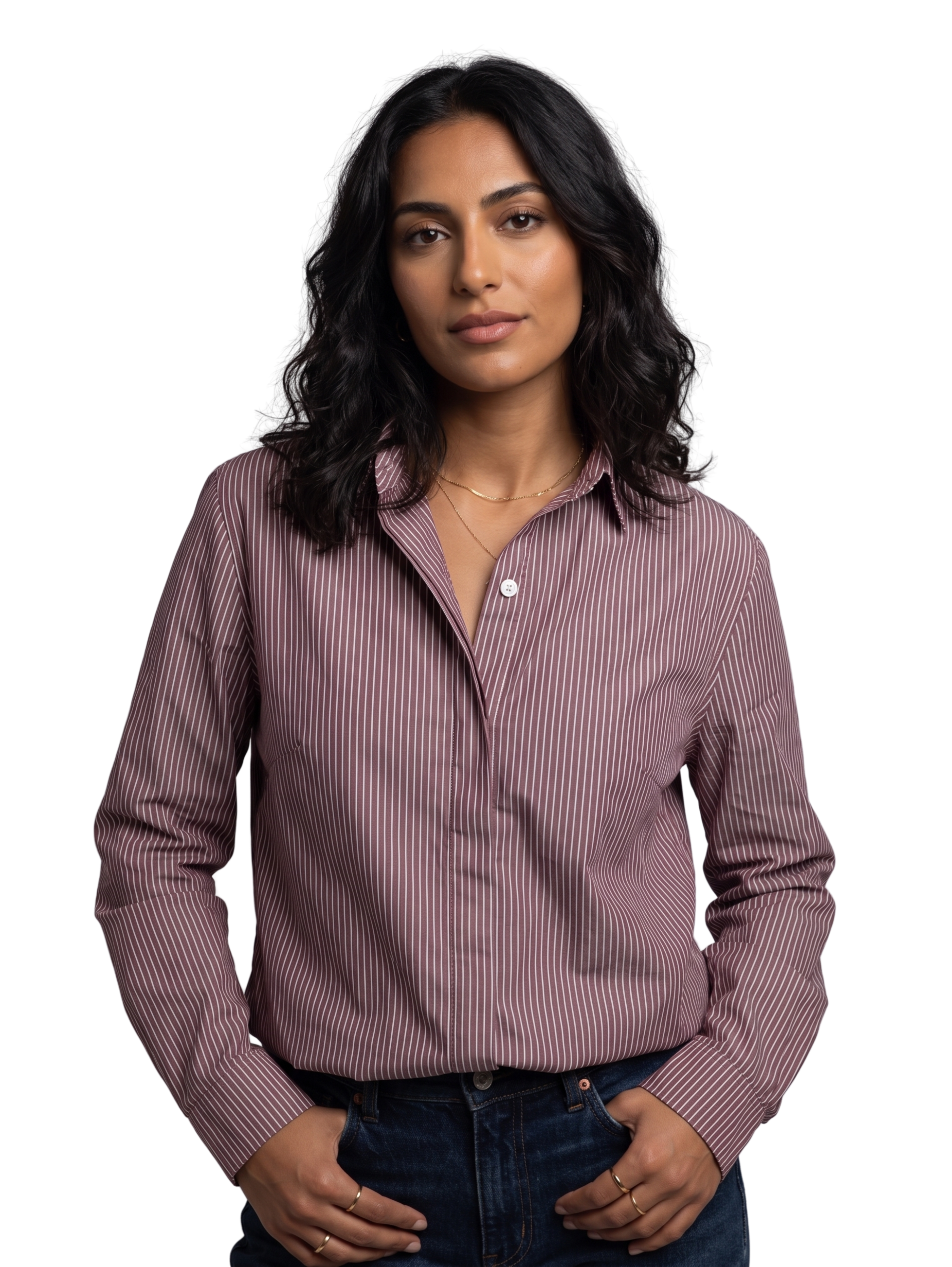 Purple Long-Sleeved Shirt With White Striped Design