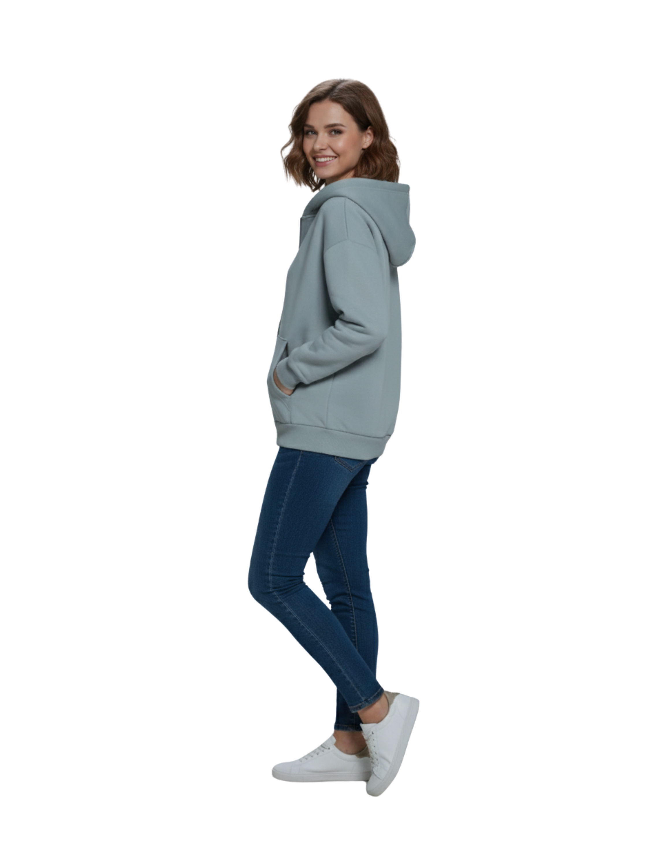 Long Sleeve Fleeced Grey Jacket With Zipper To Close