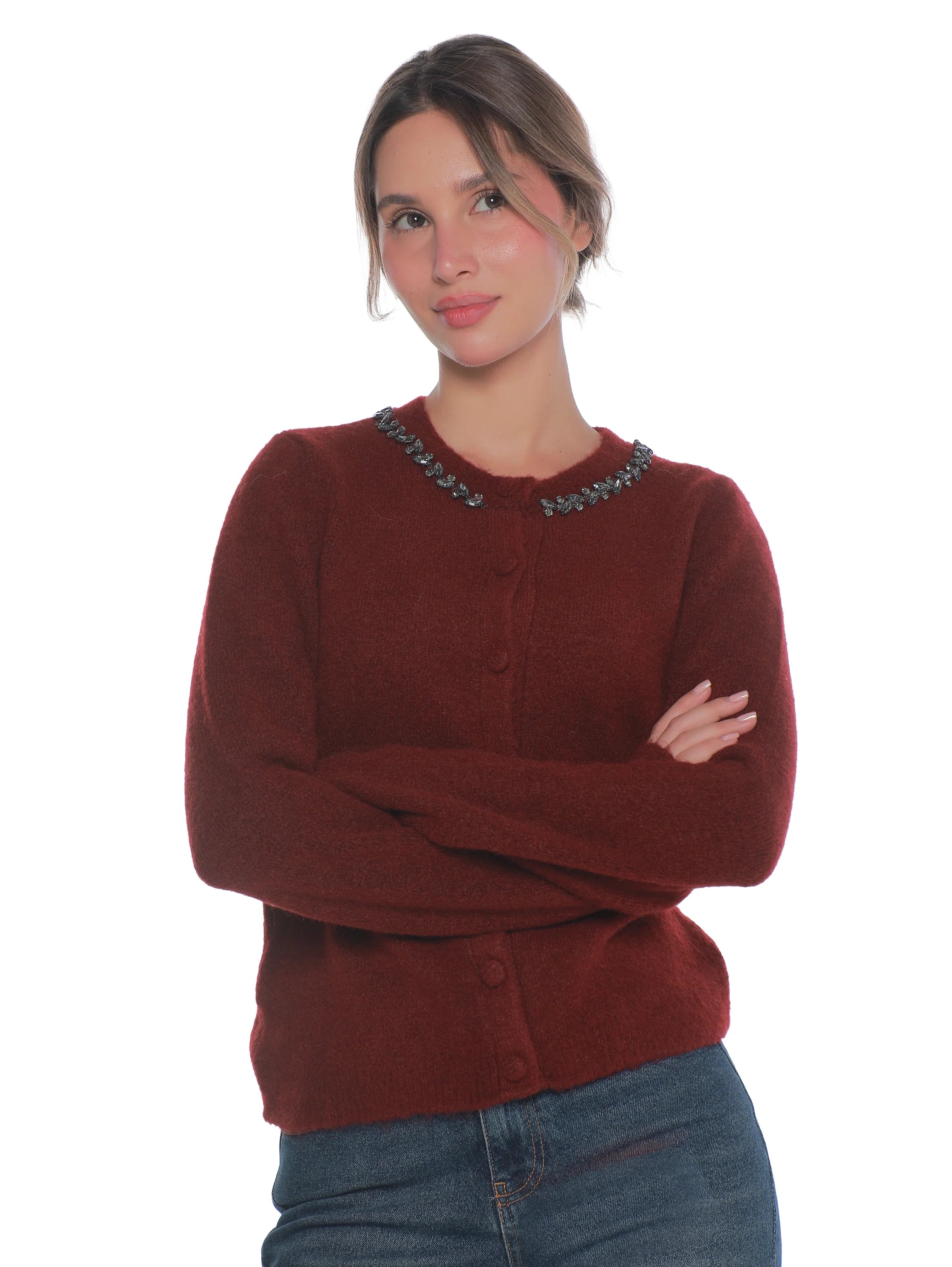 Bordo Pullover With Collar Design