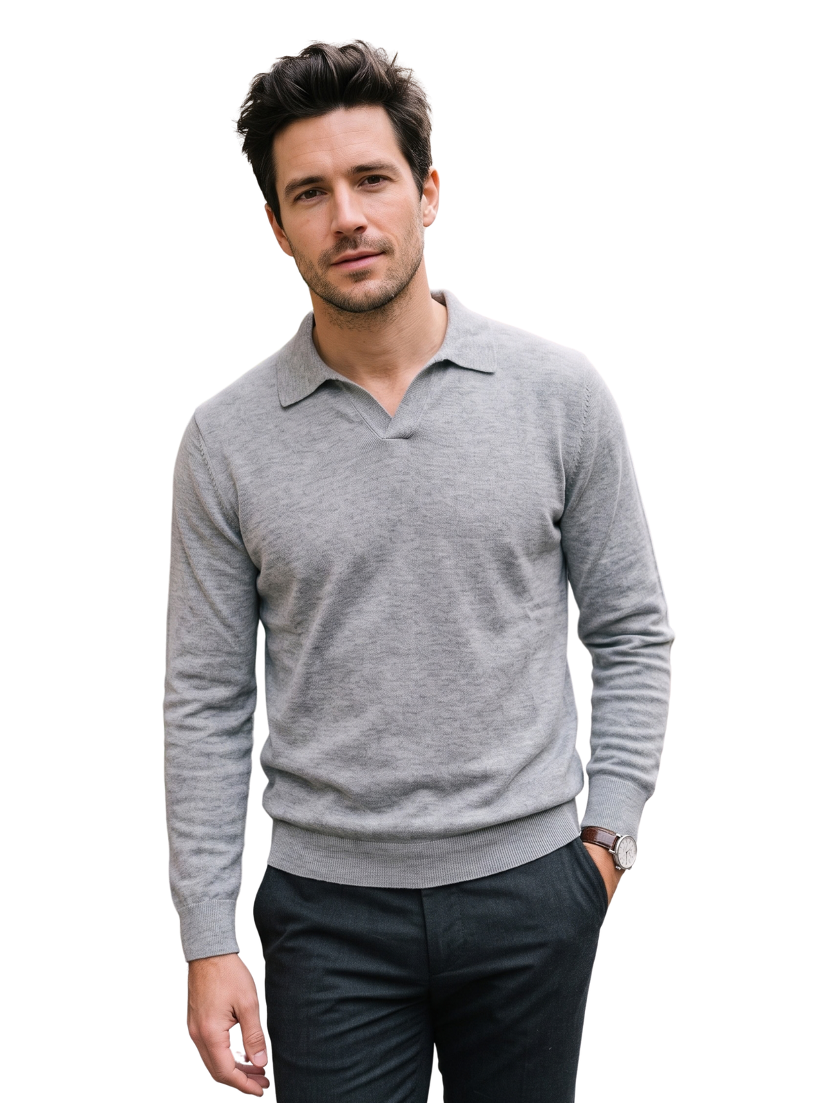 Grey Long Sleeved Polo