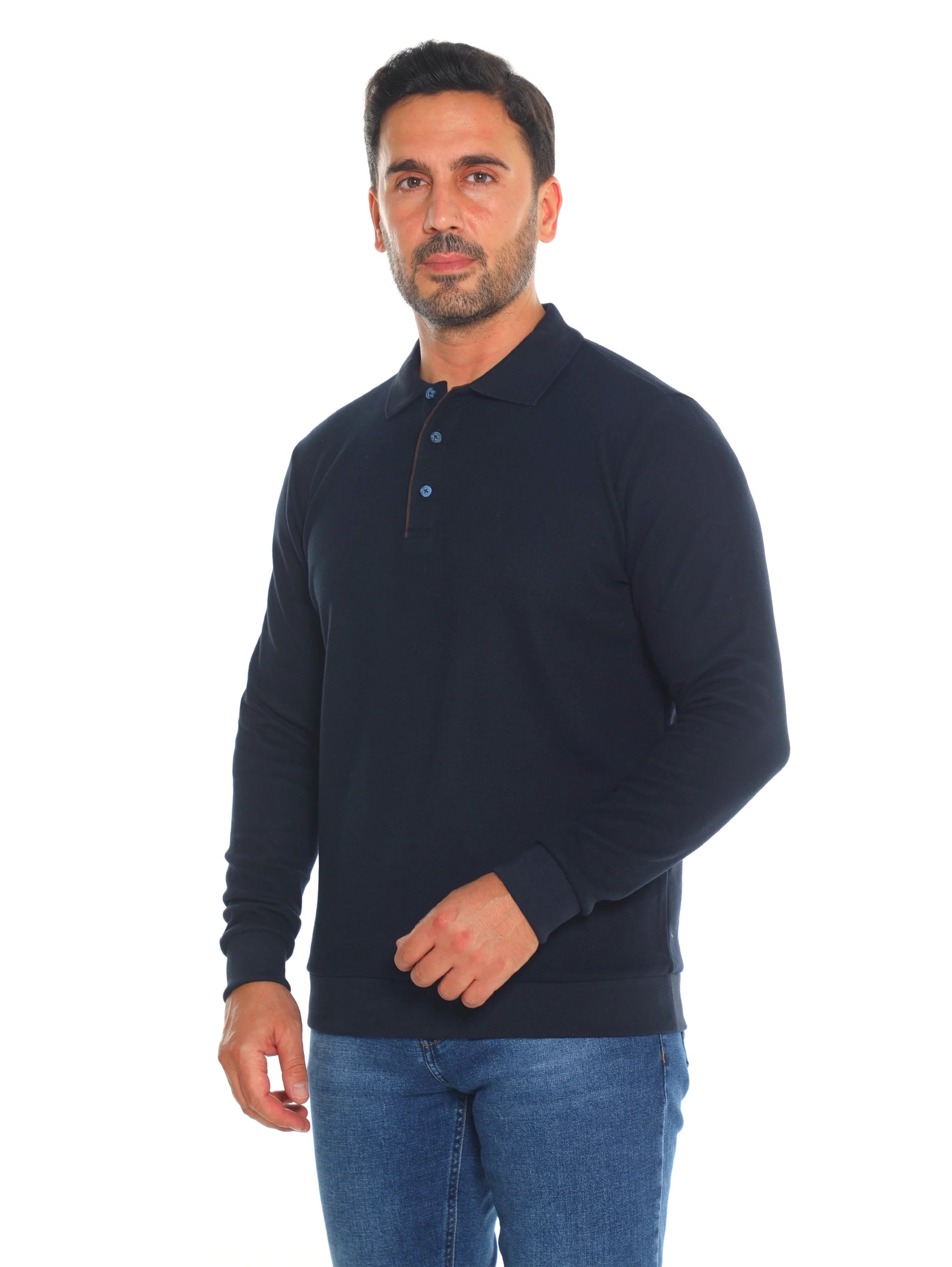 Slim Fit Navy Long Sleeve Polo
