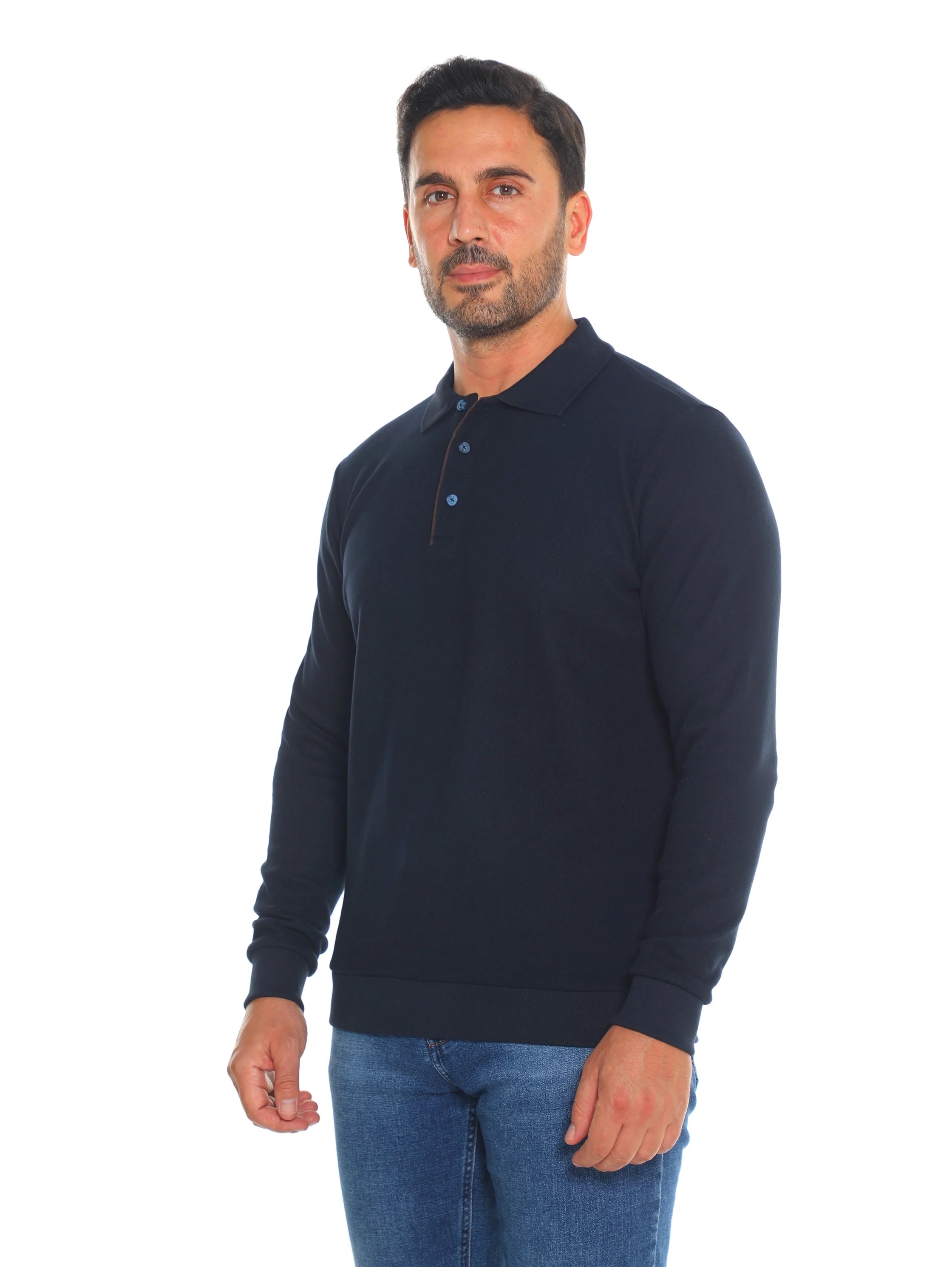 Slim Fit Navy Long Sleeve Polo