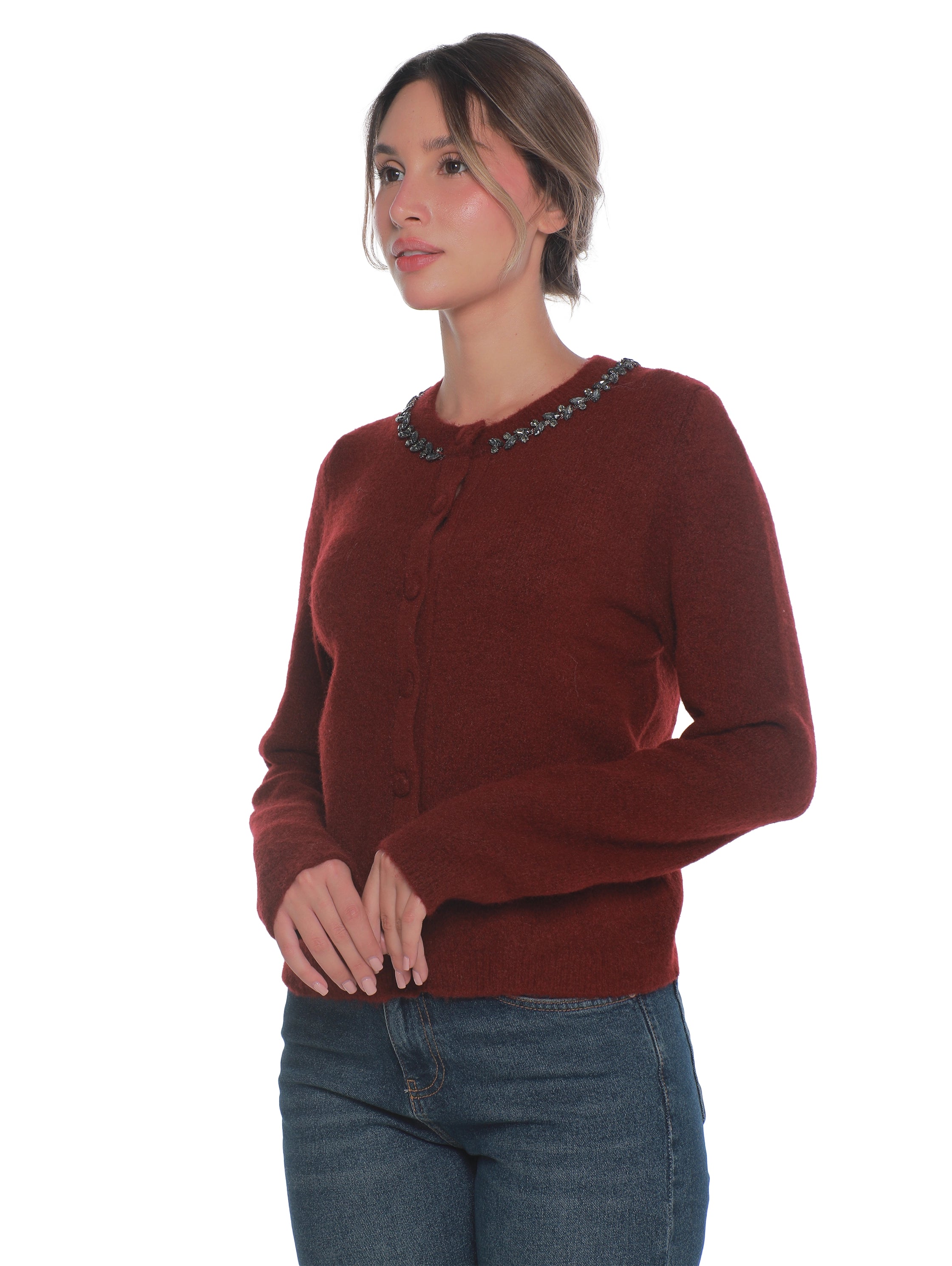 Bordo Pullover With Collar Design