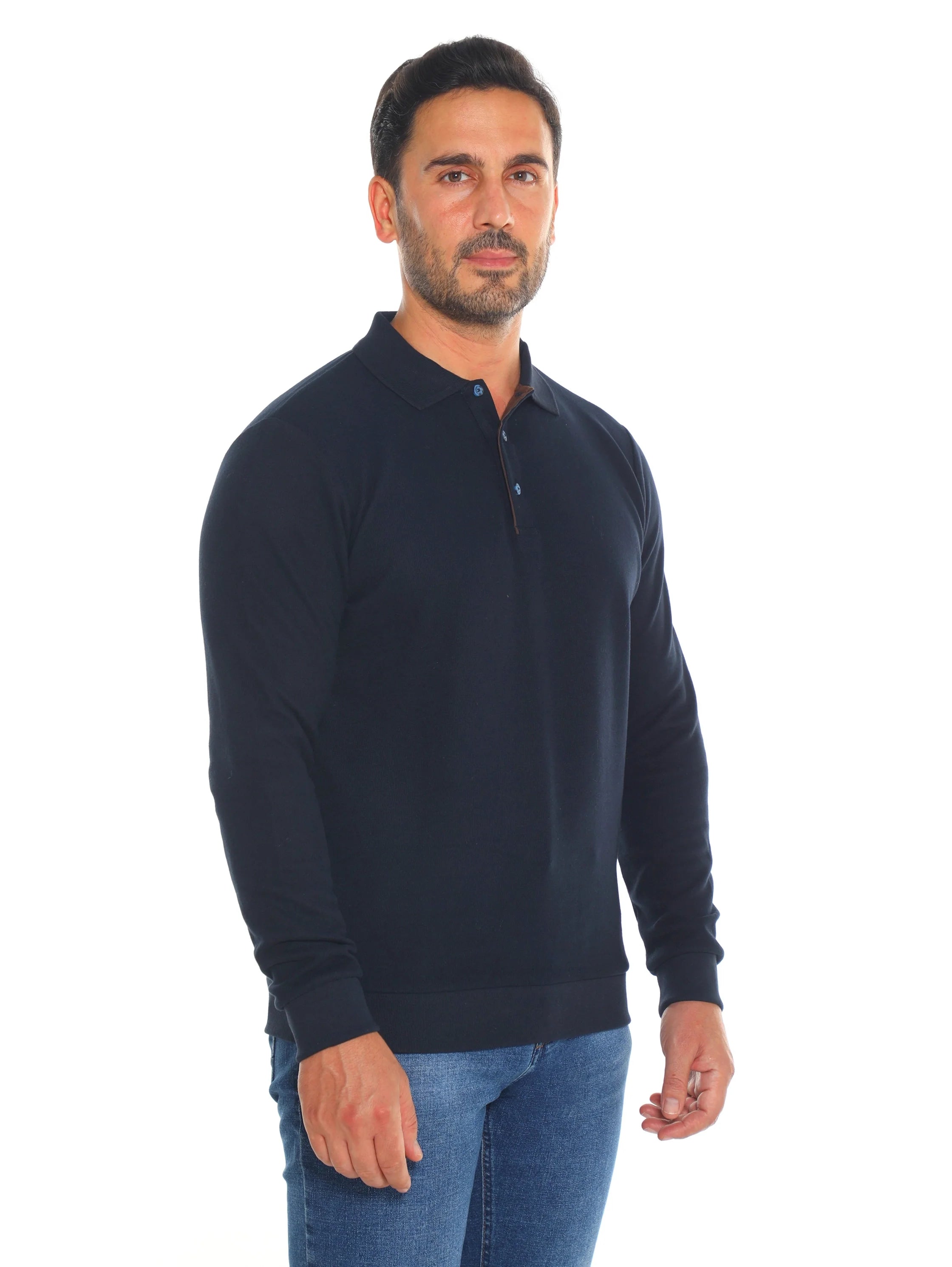 Slim Fit Navy Long Sleeve Polo