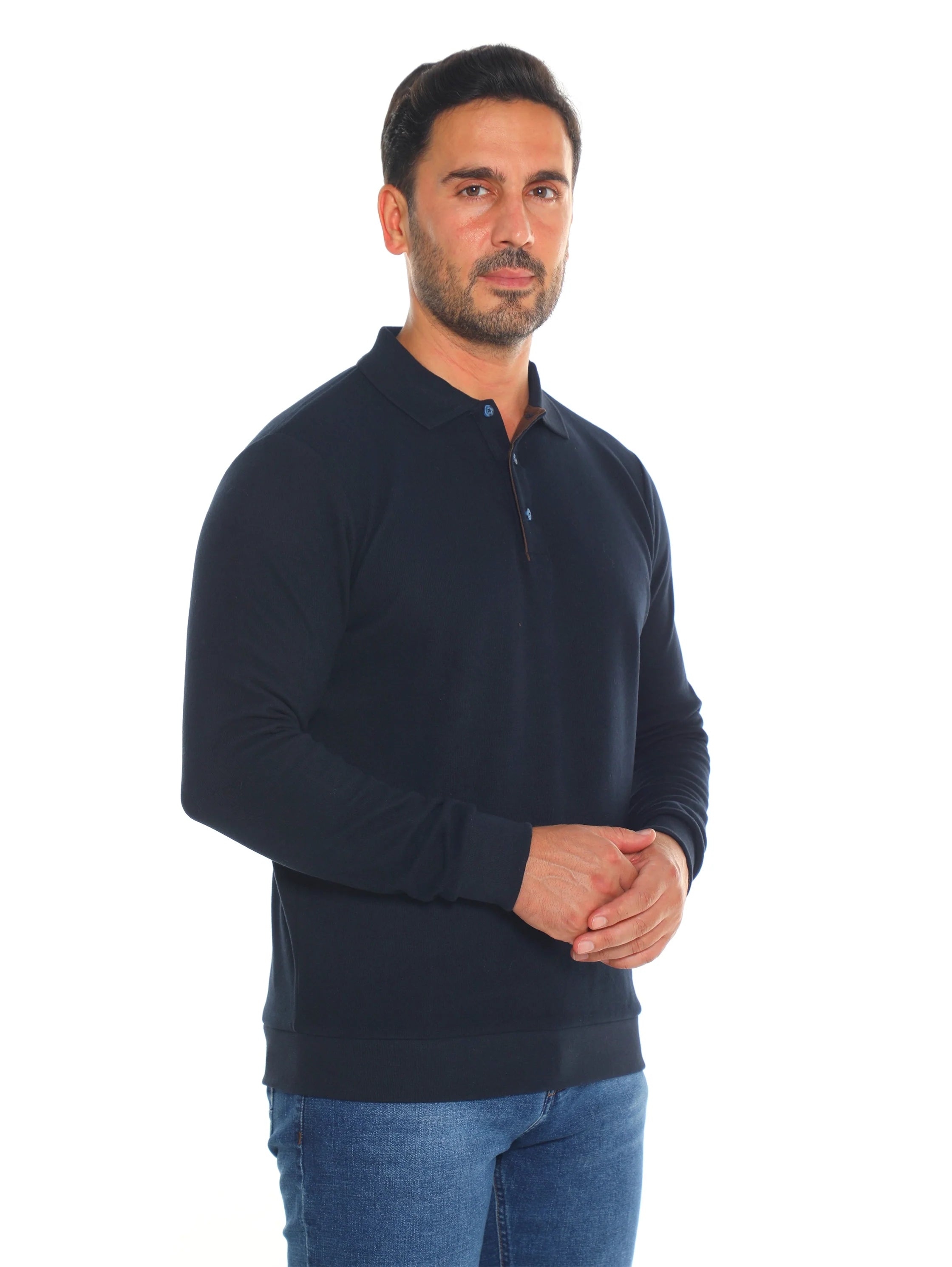 Slim Fit Navy Long Sleeve Polo