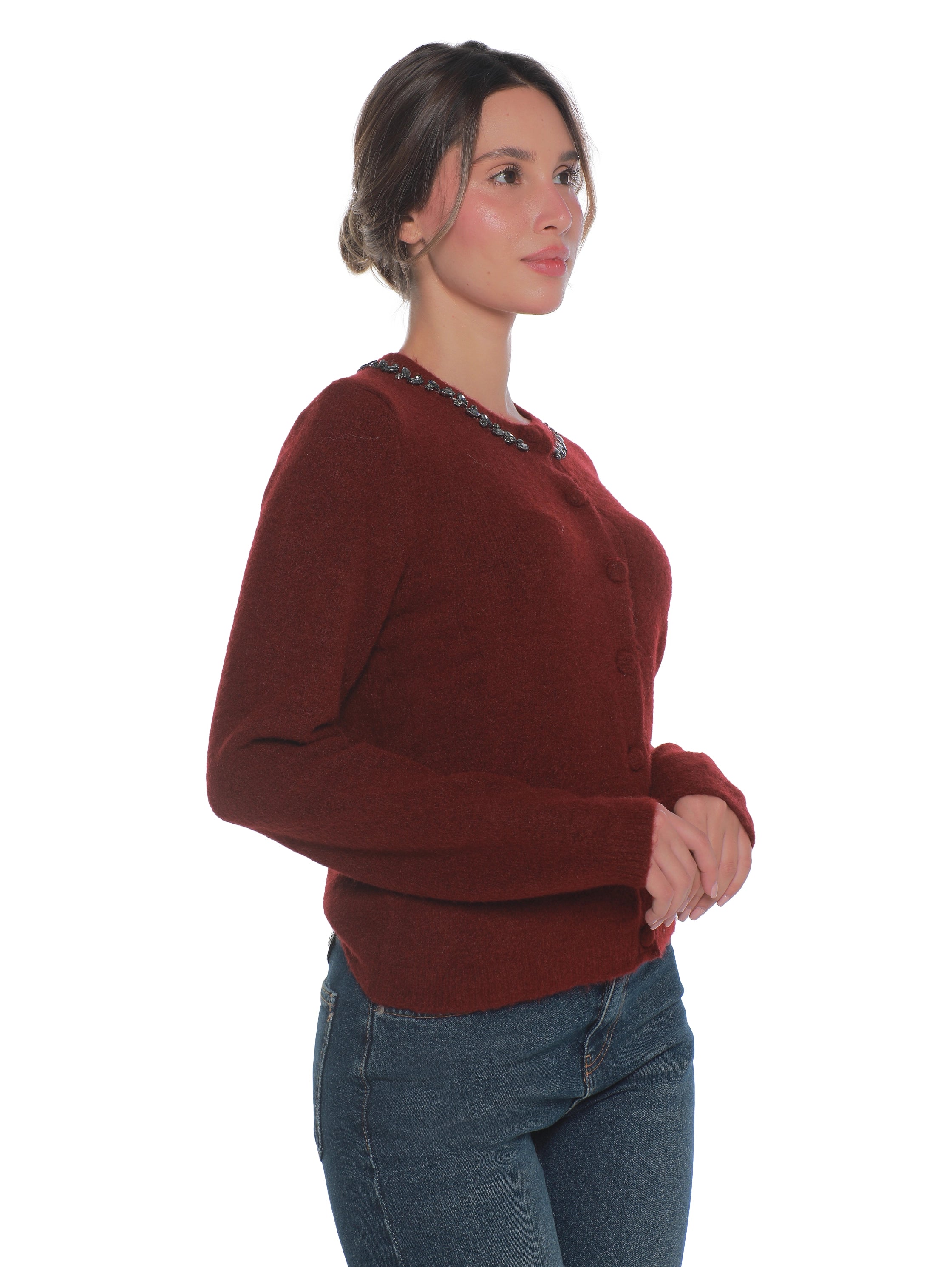 Bordo Pullover With Collar Design
