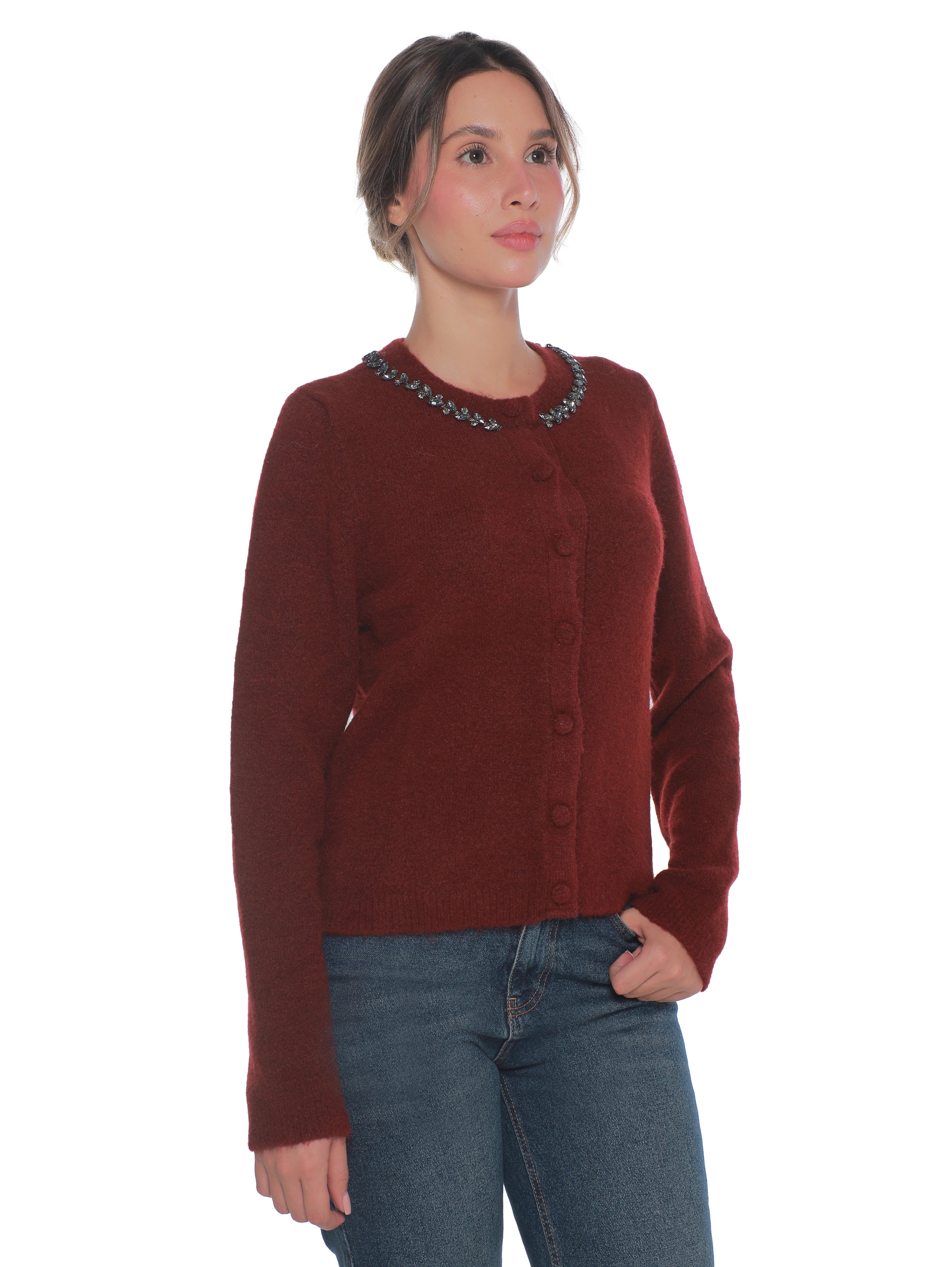 Bordo Pullover With Collar Design