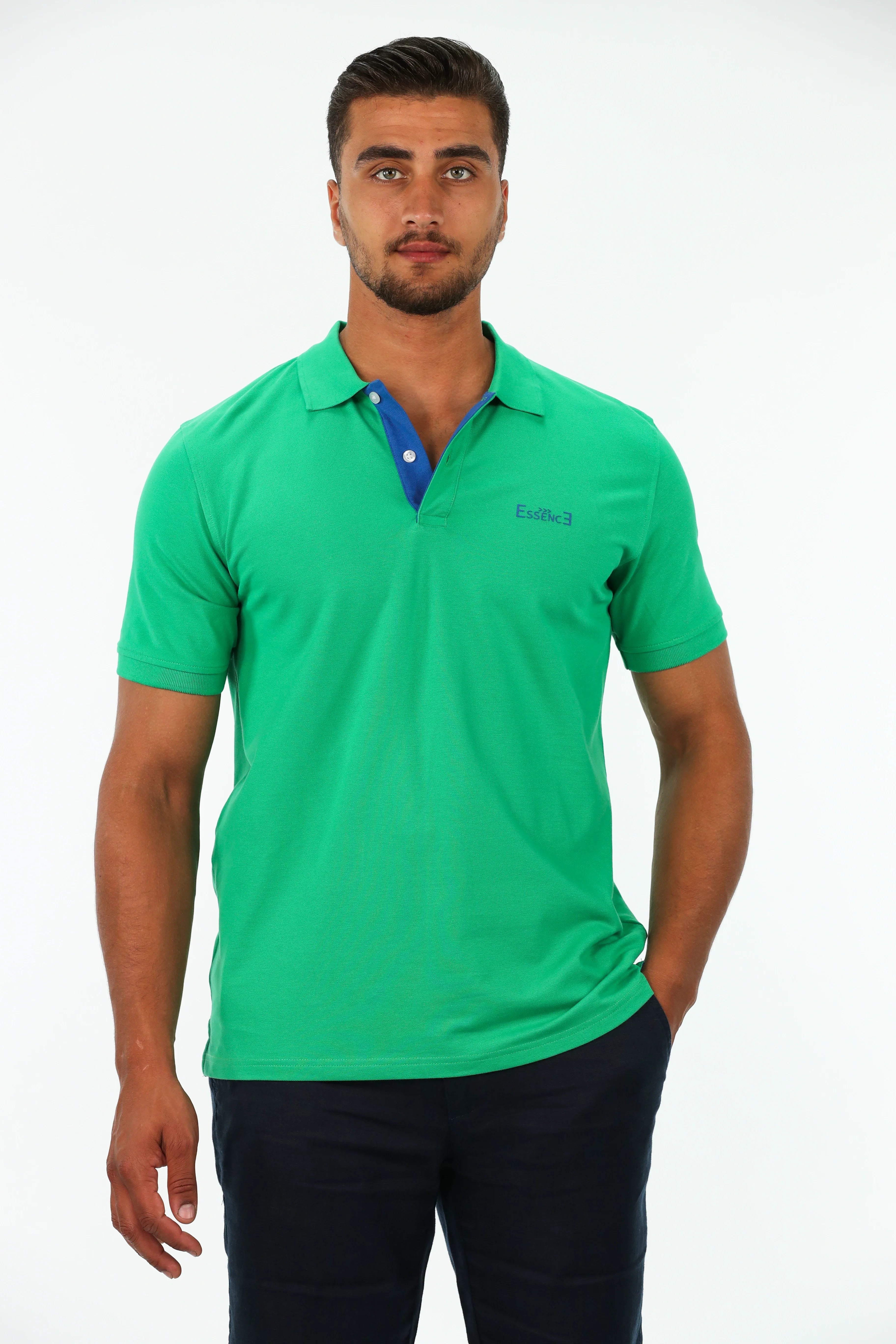 Green Polo With Blue Collar Design