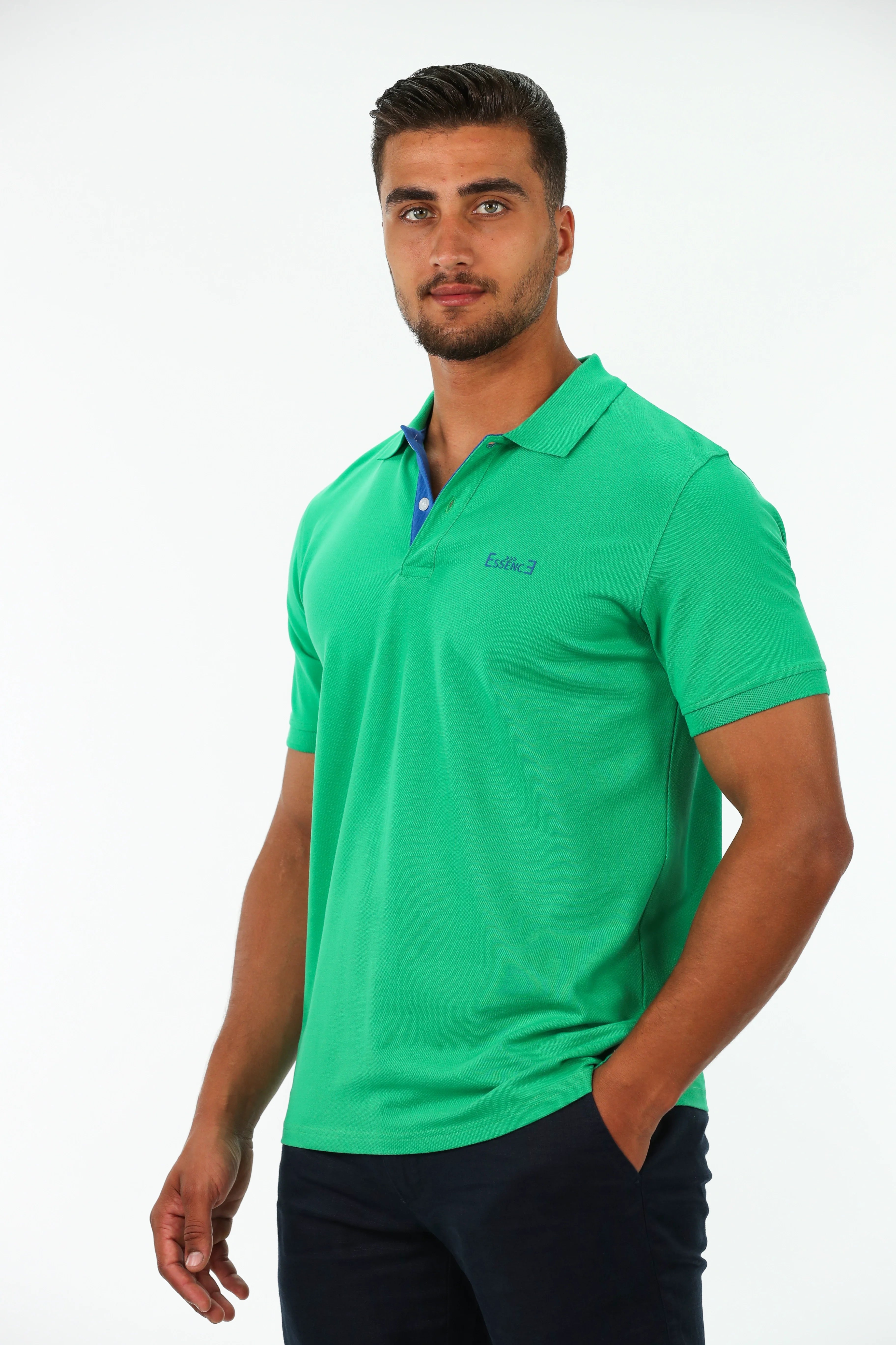 Green Polo With Blue Collar Design