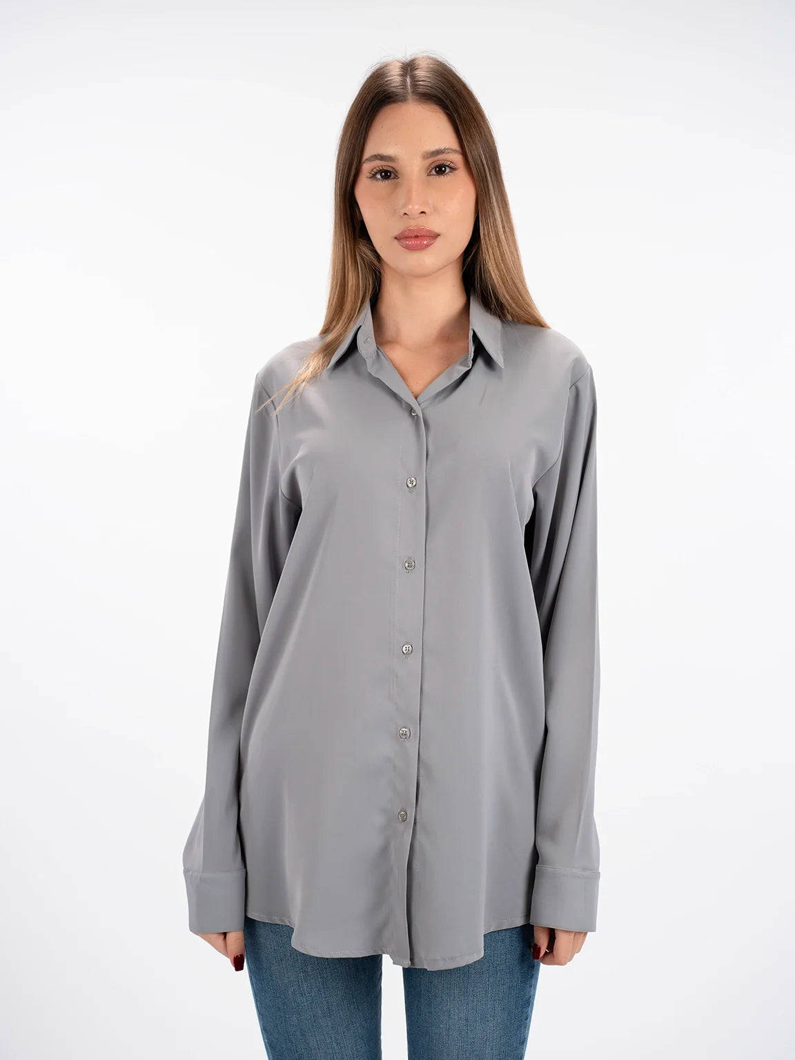 Long Sleeved Grey Shirt With Button To Close