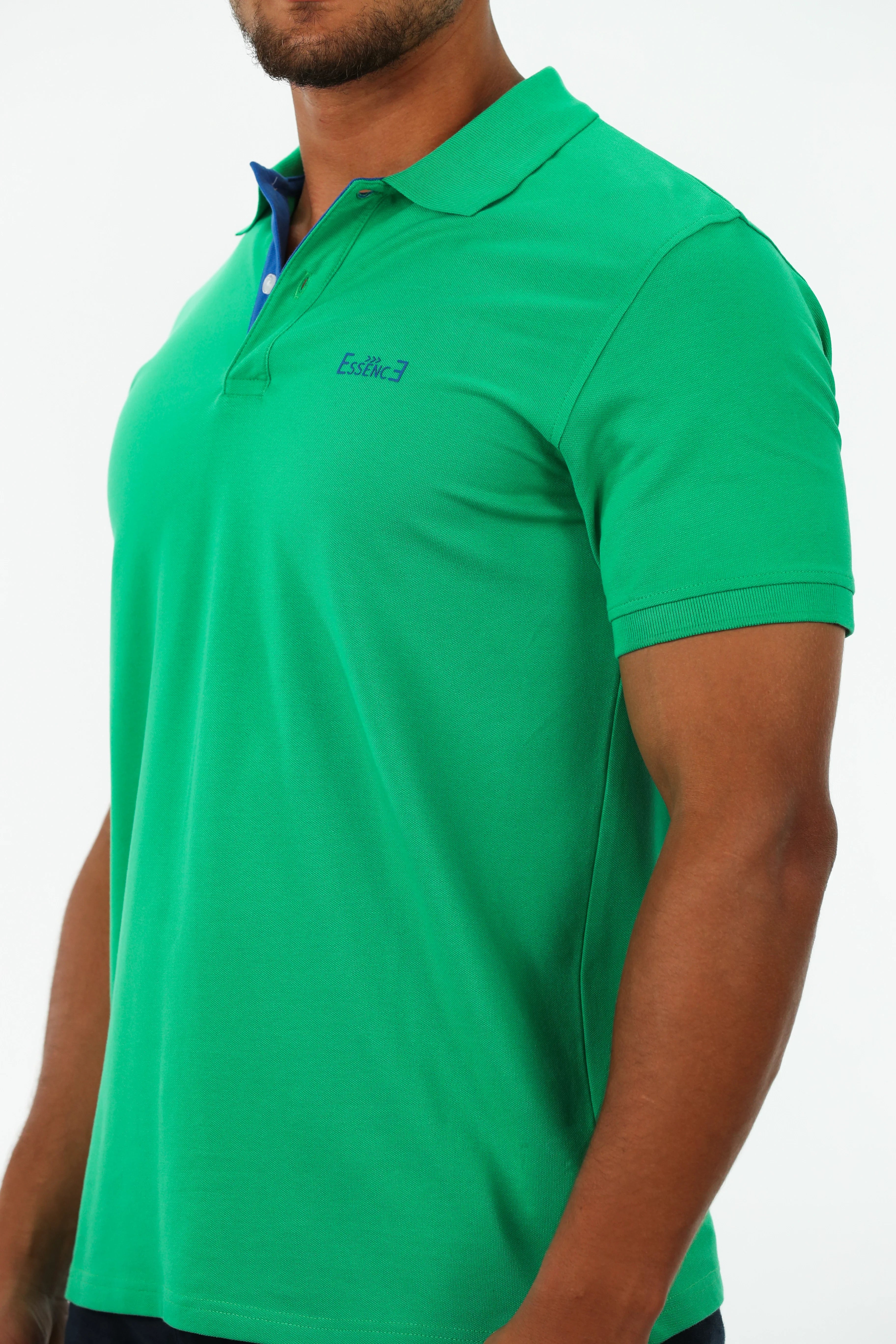 Green Polo With Blue Collar Design