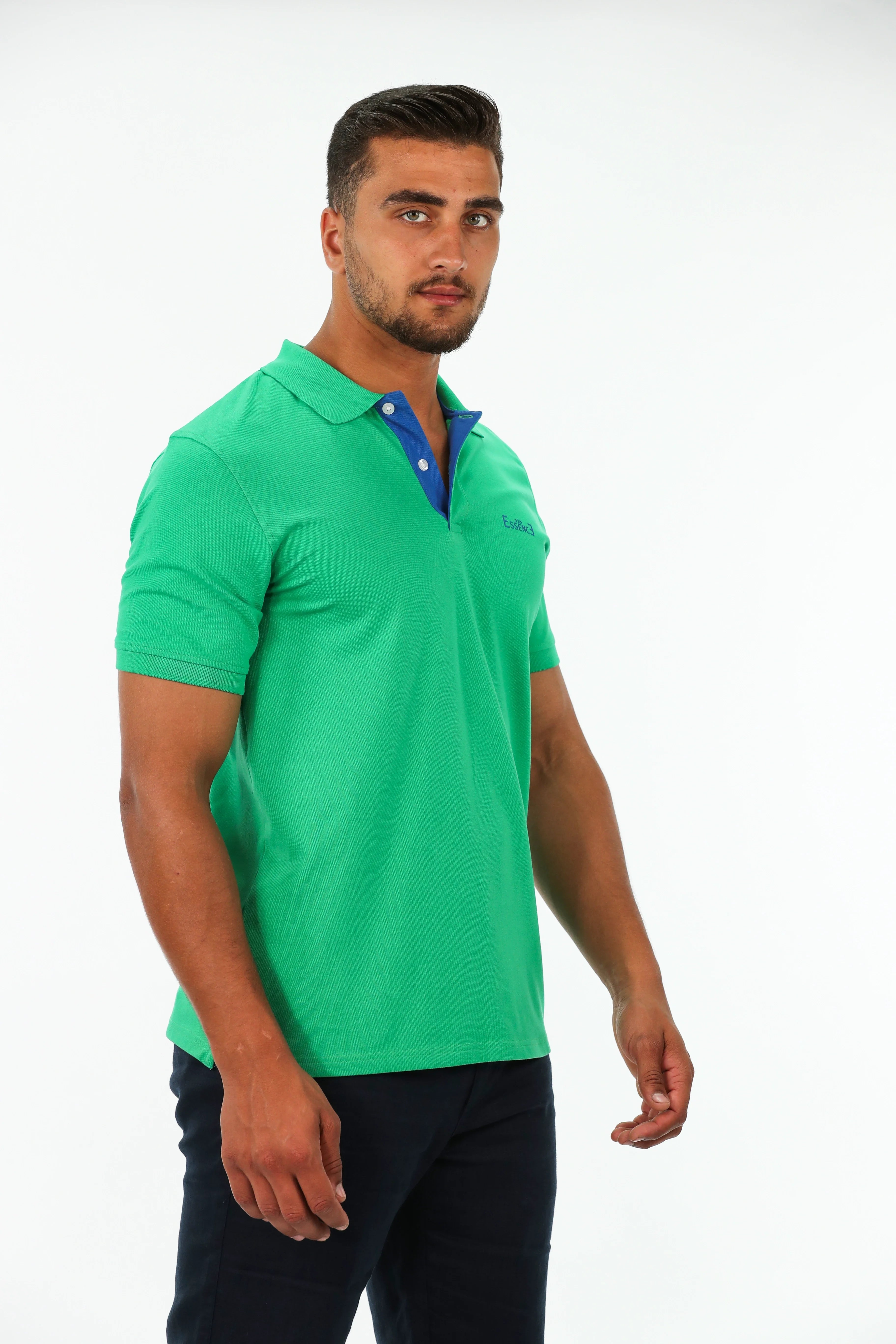 Green Polo With Blue Collar Design