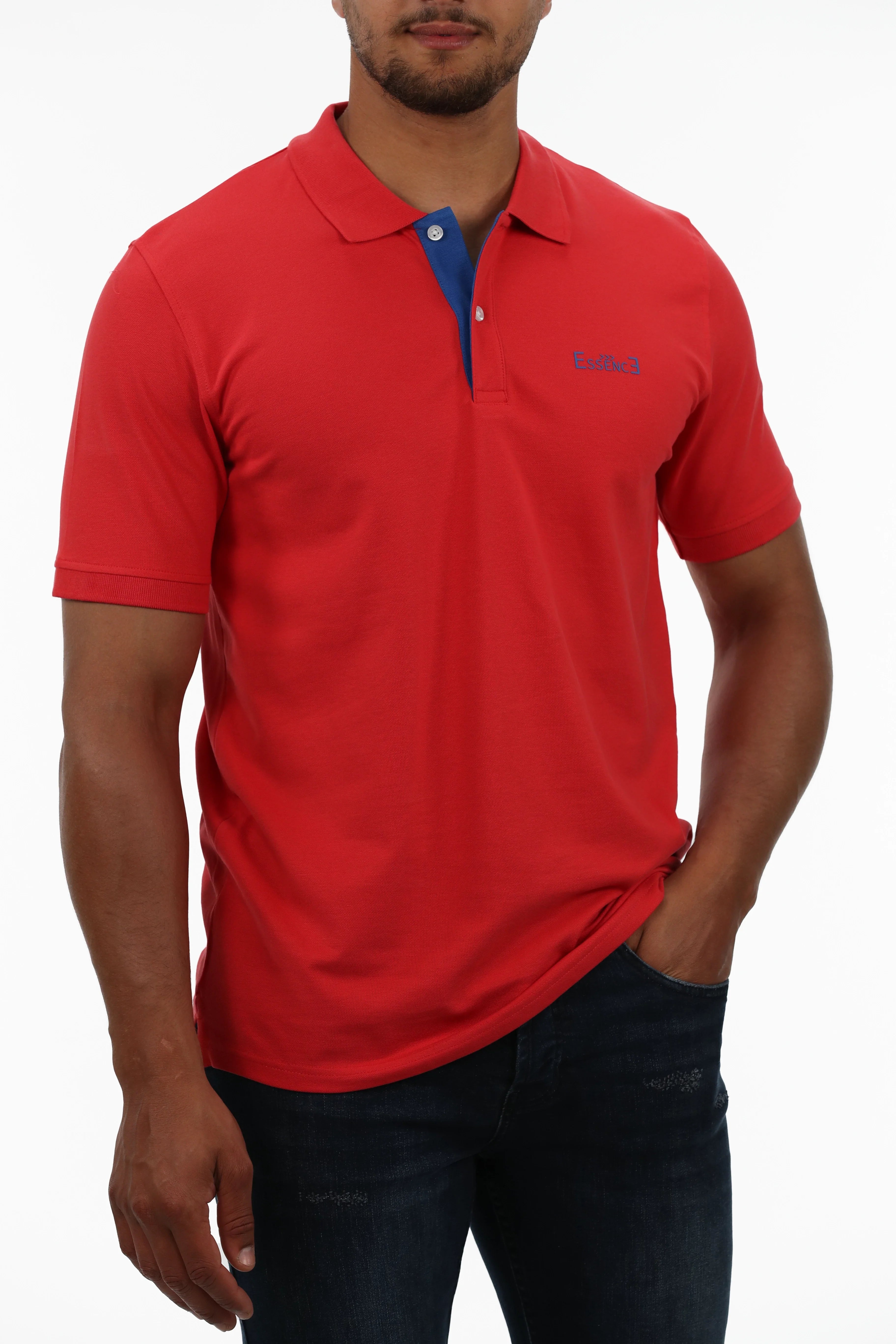 Red Polo With Blue Collar Design