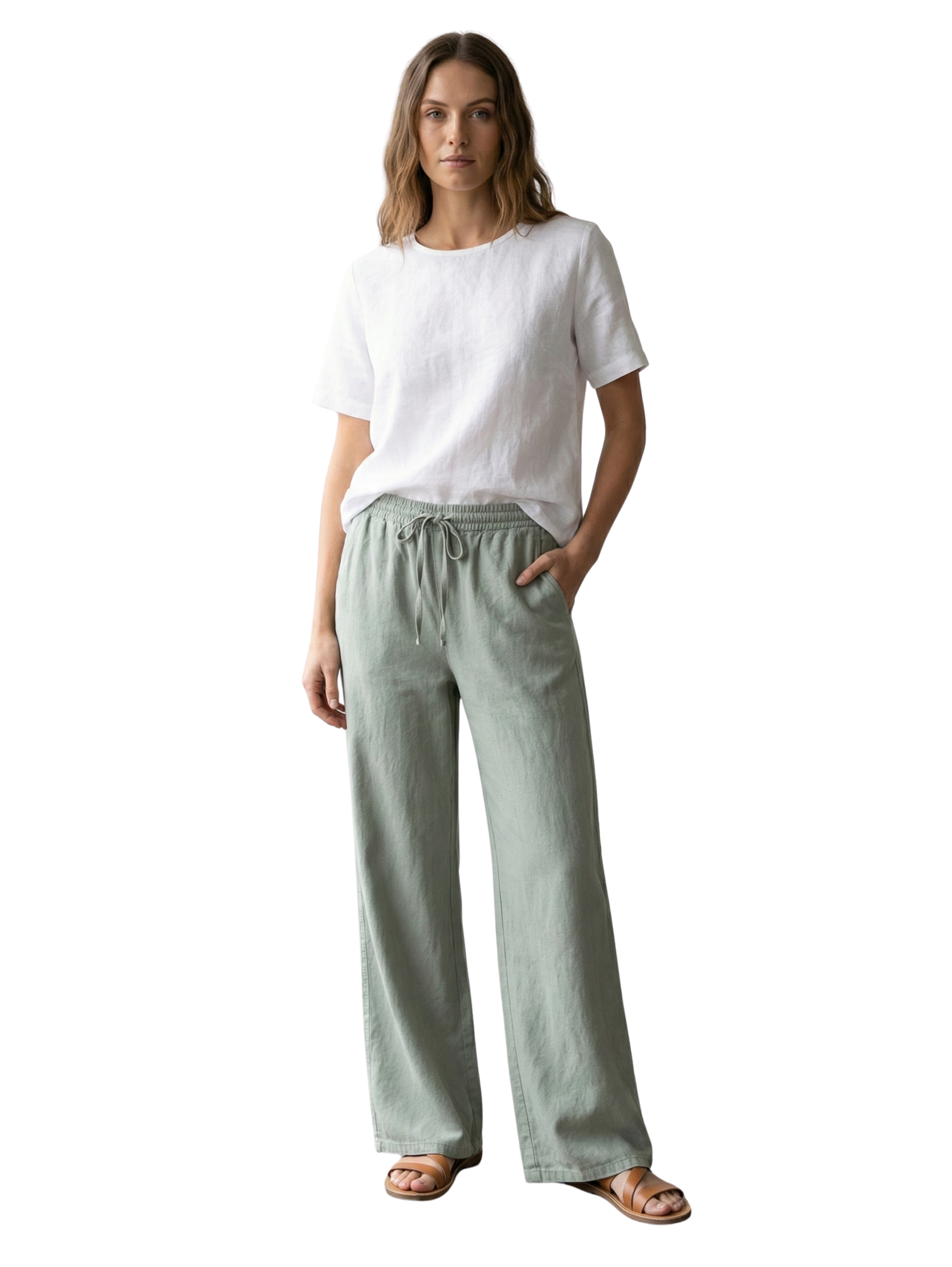 Mint Loose Fit Pant With Elastic Waist