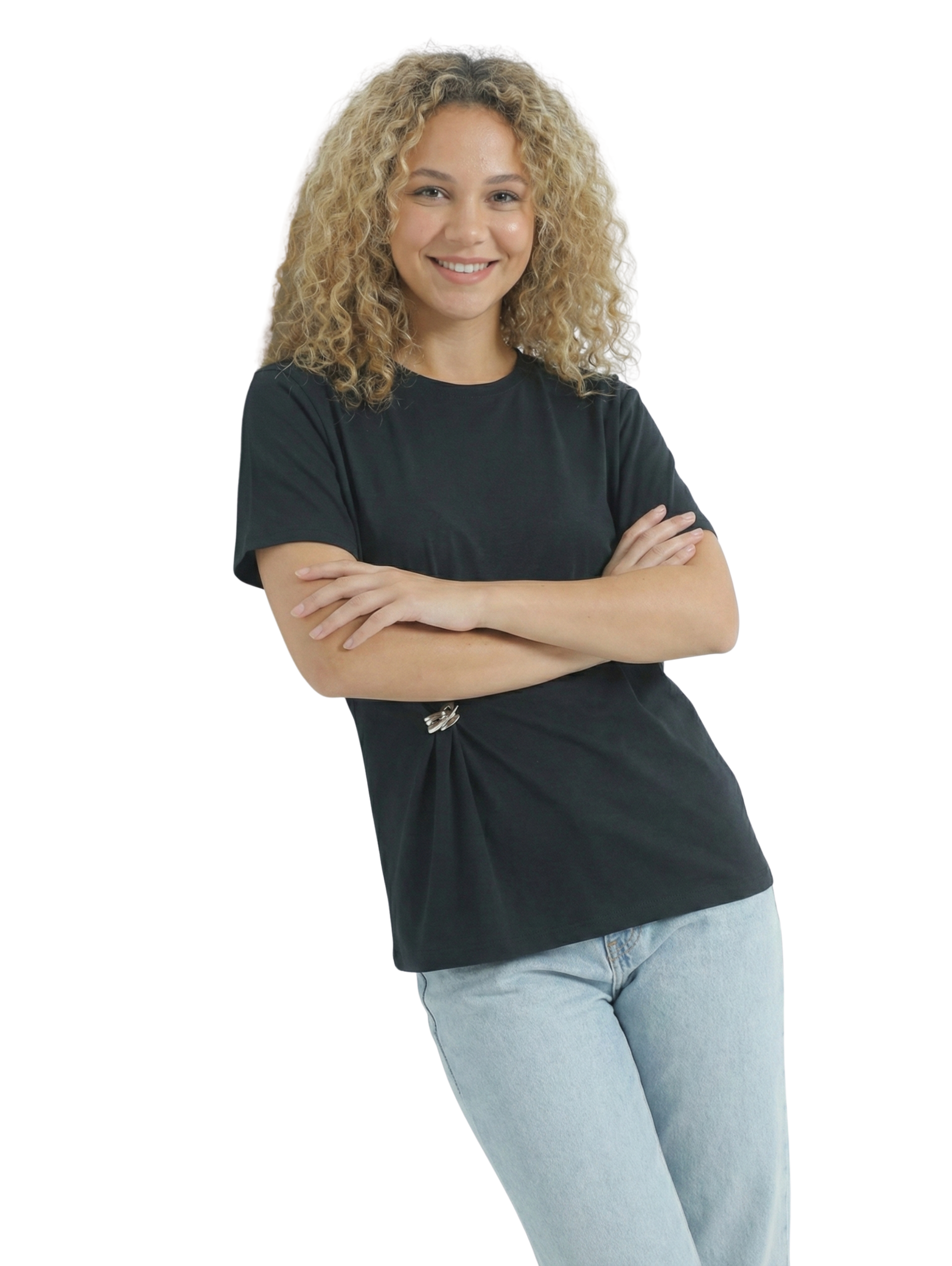 Short Sleeved Crew Neck Black T-shirt With Small Design