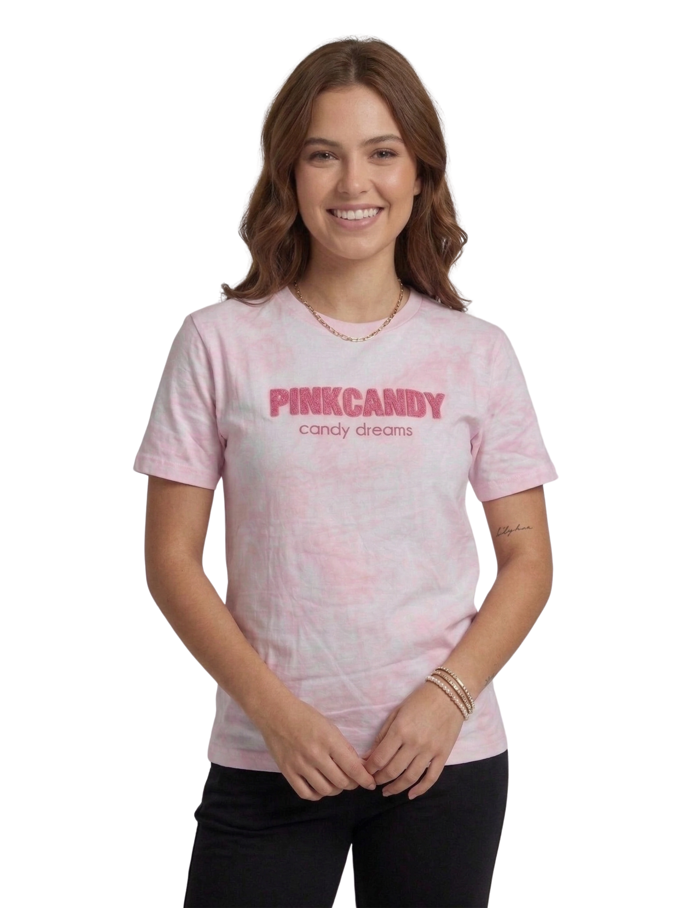 Pink Round Neck T-Shirt With Front Design