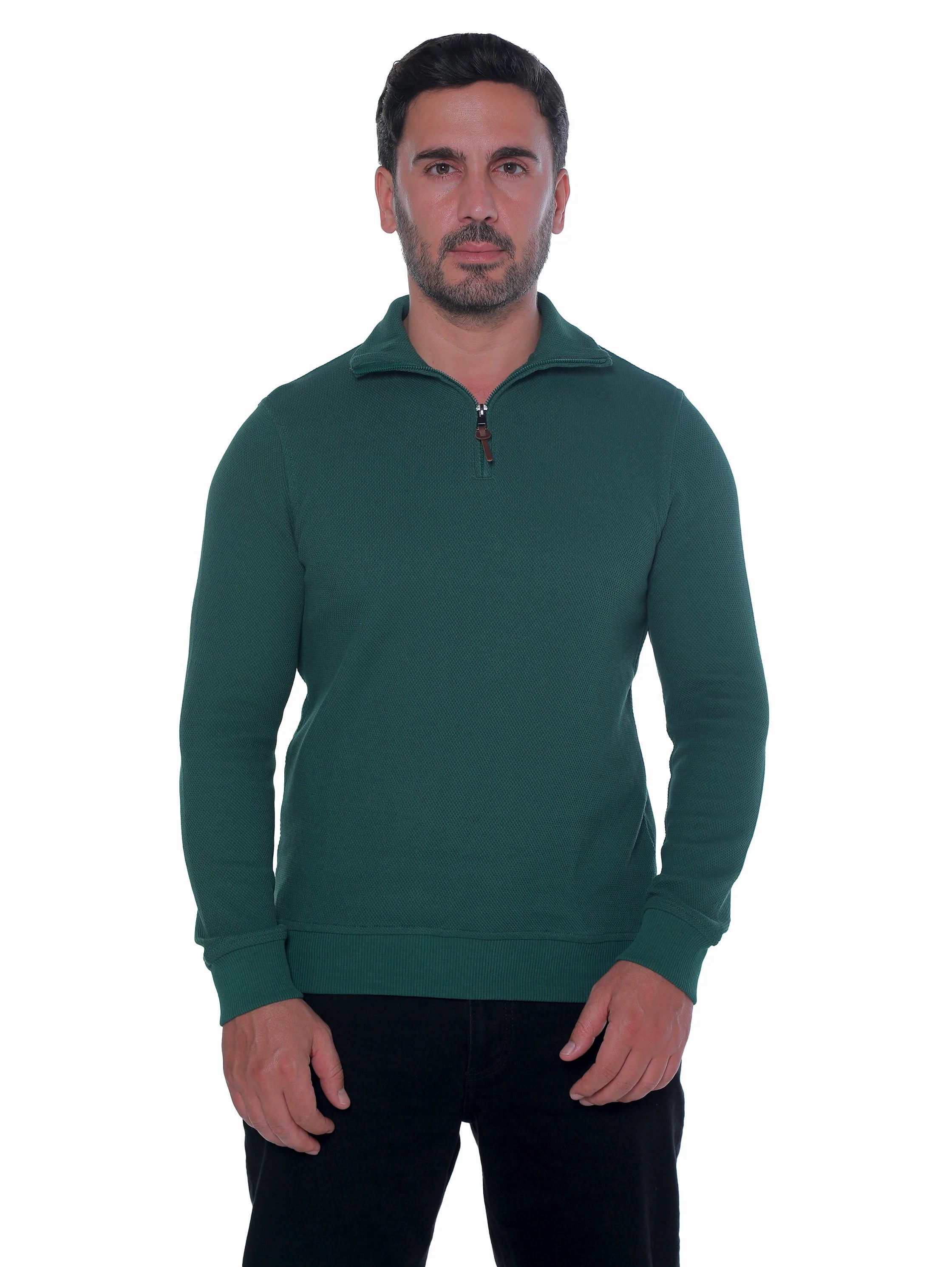 Green Pullover With Stand Up Collar