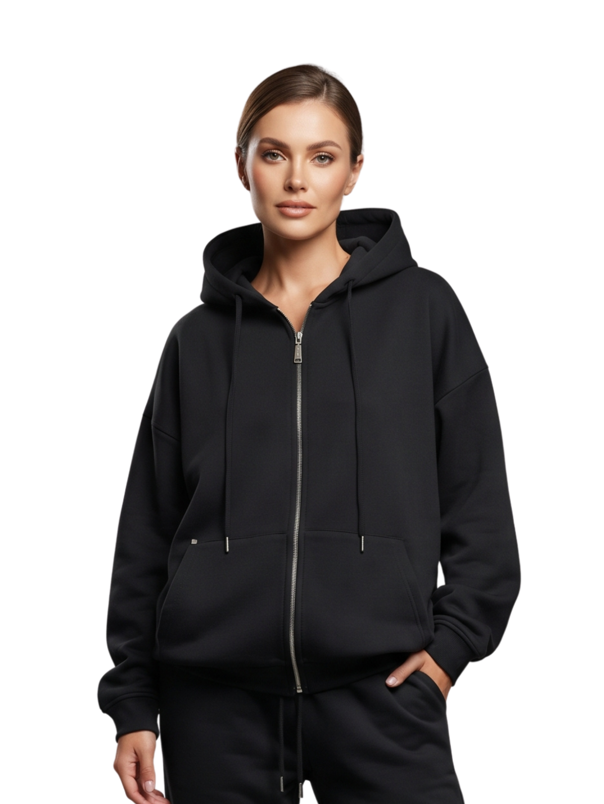 Black Zip-Up Hoodie And Sweatpants Set