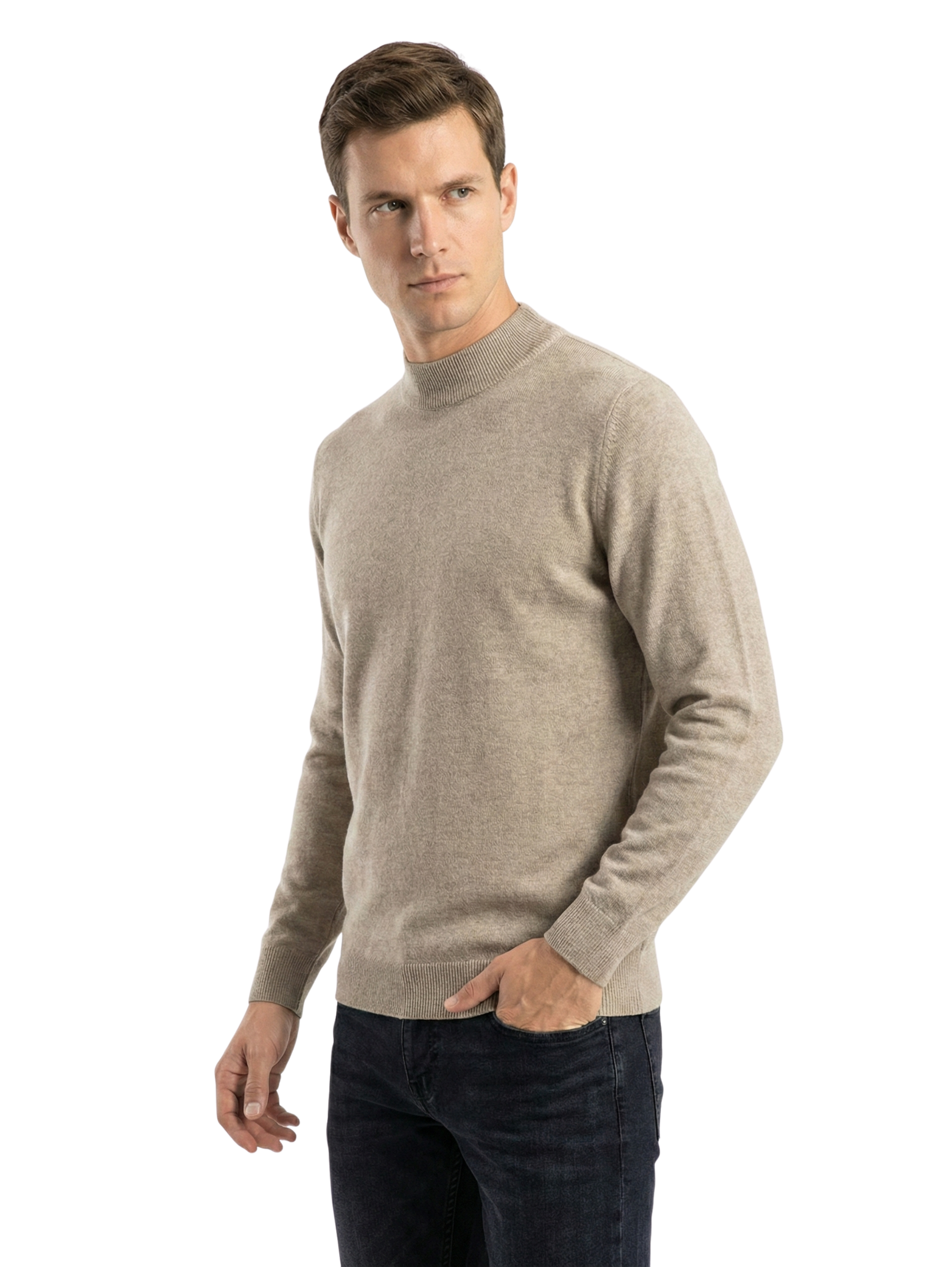 Damat Beige High Neck Knitted Pullover