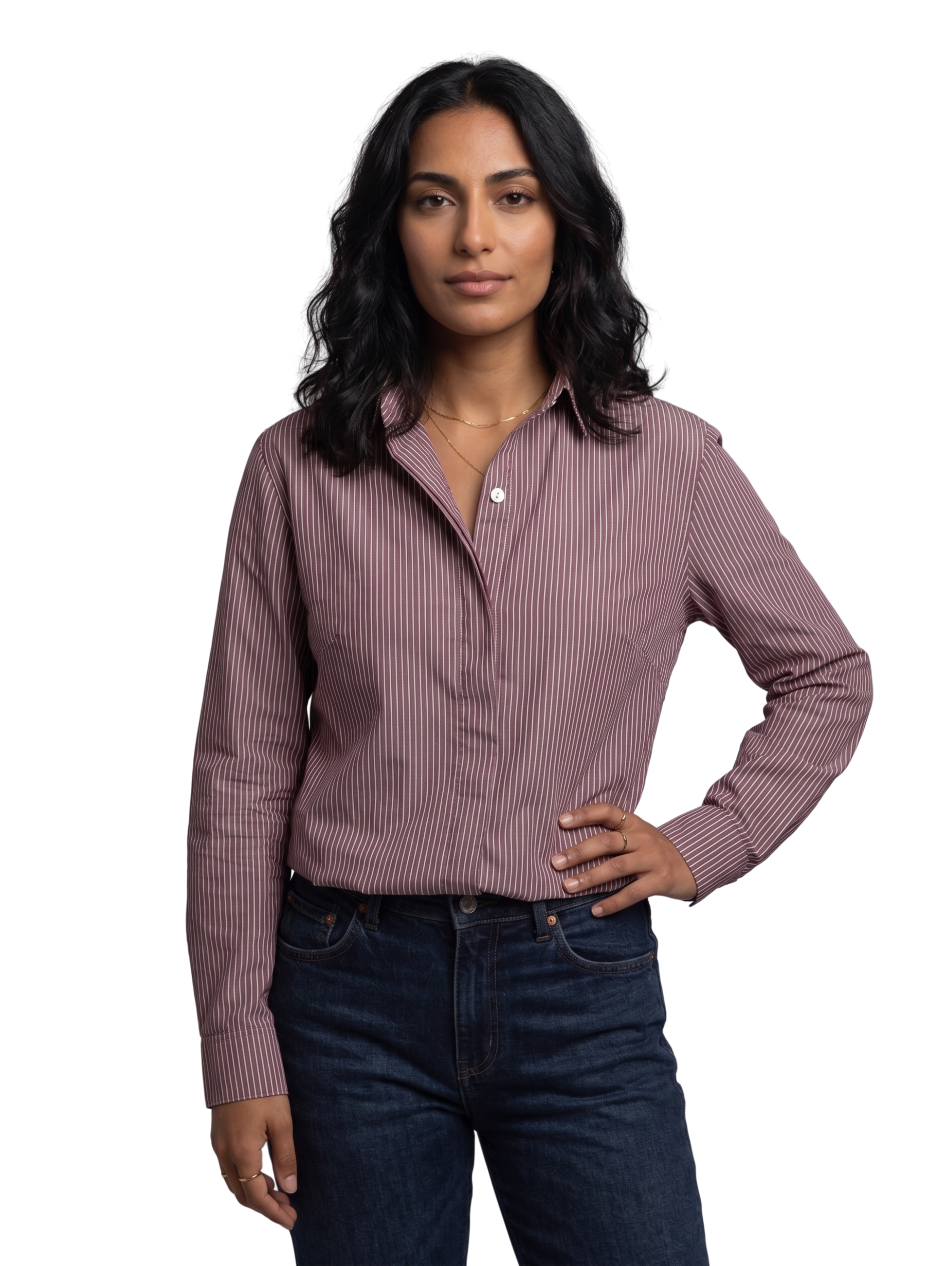 Purple Long-Sleeved Shirt With White Striped Design