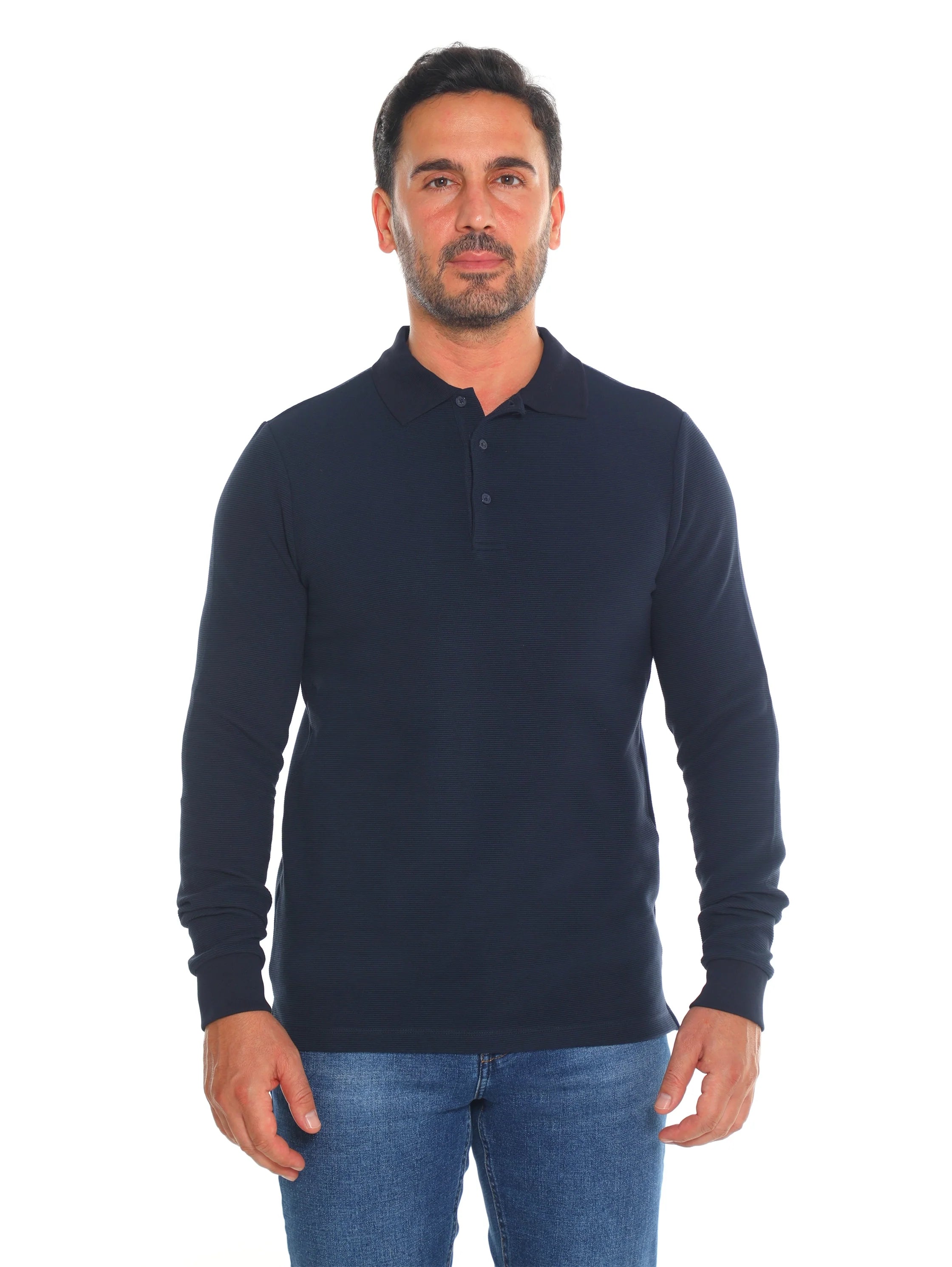 Navy Polo With Three Button Tab To Close