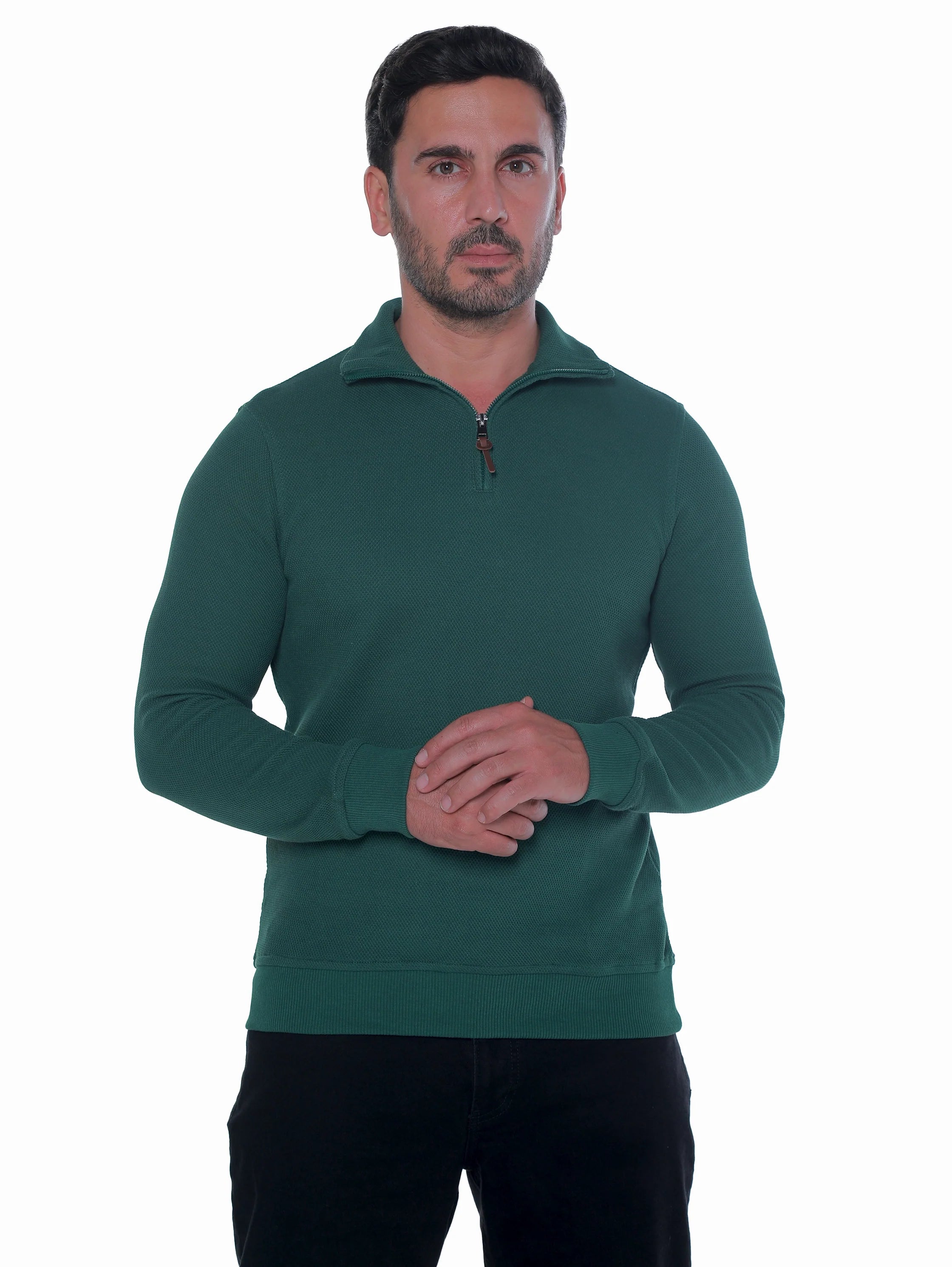 Green Pullover With Stand Up Collar