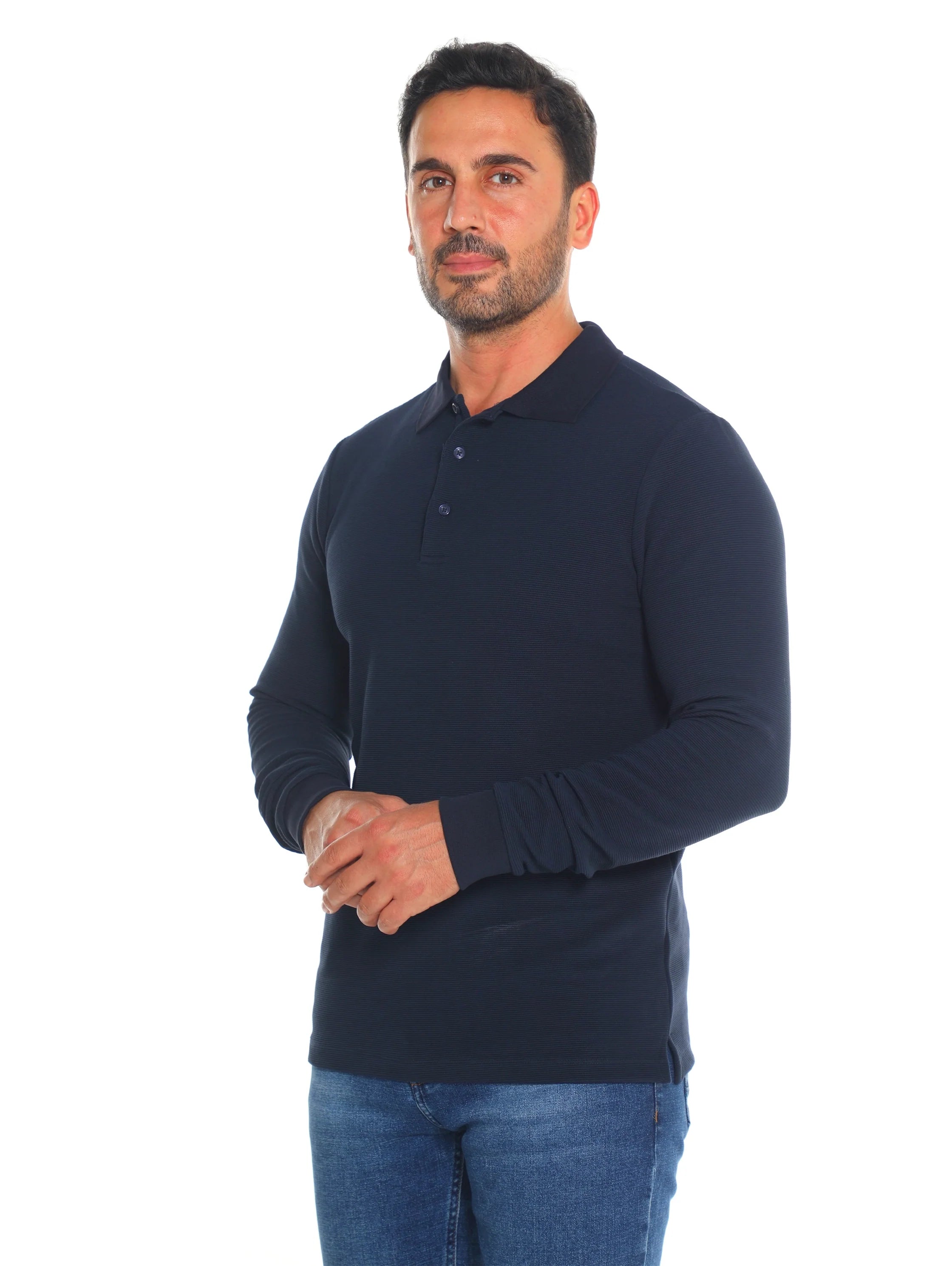 Navy Polo With Three Button Tab To Close