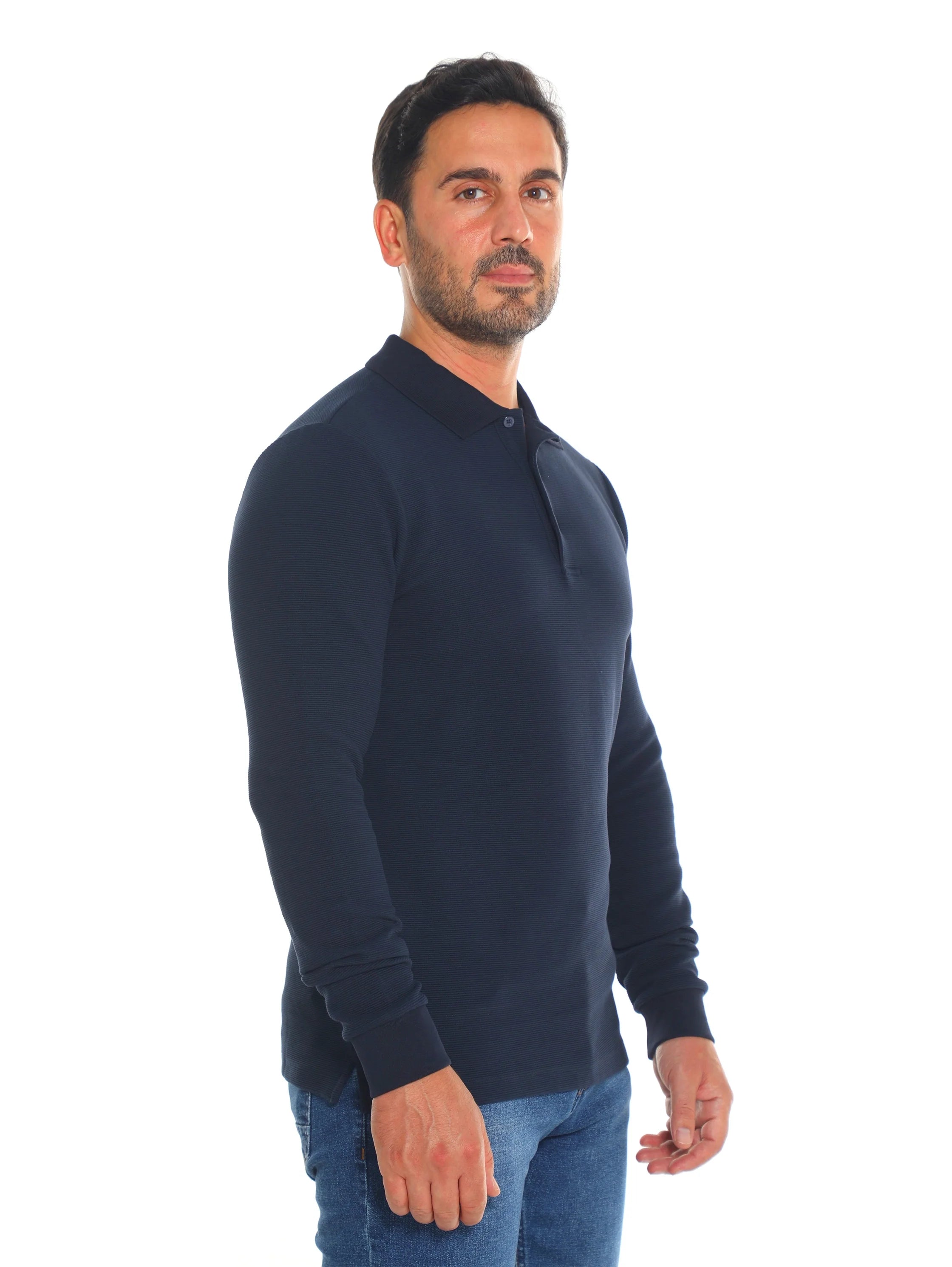 Navy Polo With Three Button Tab To Close