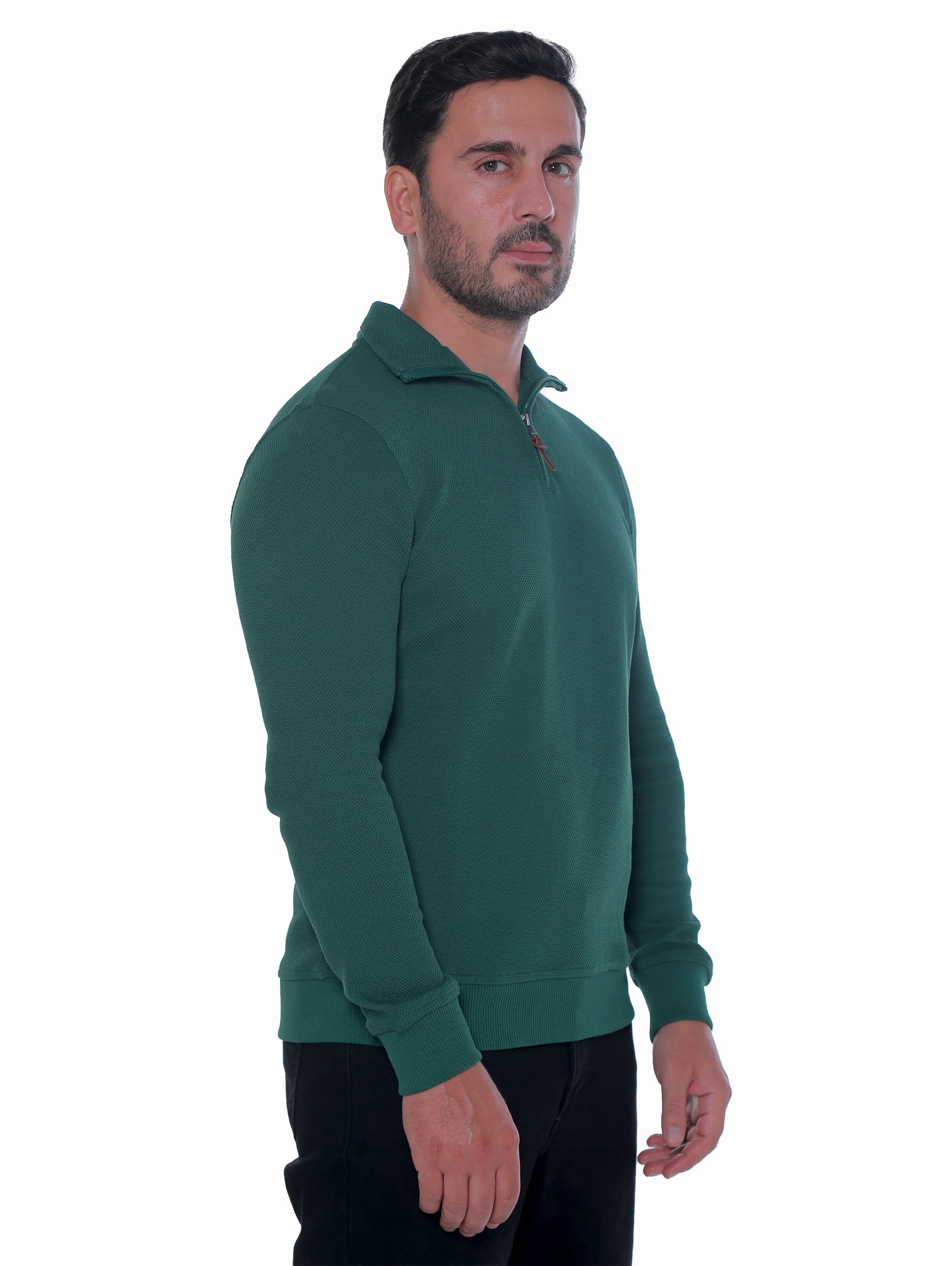 Green Pullover With Stand Up Collar